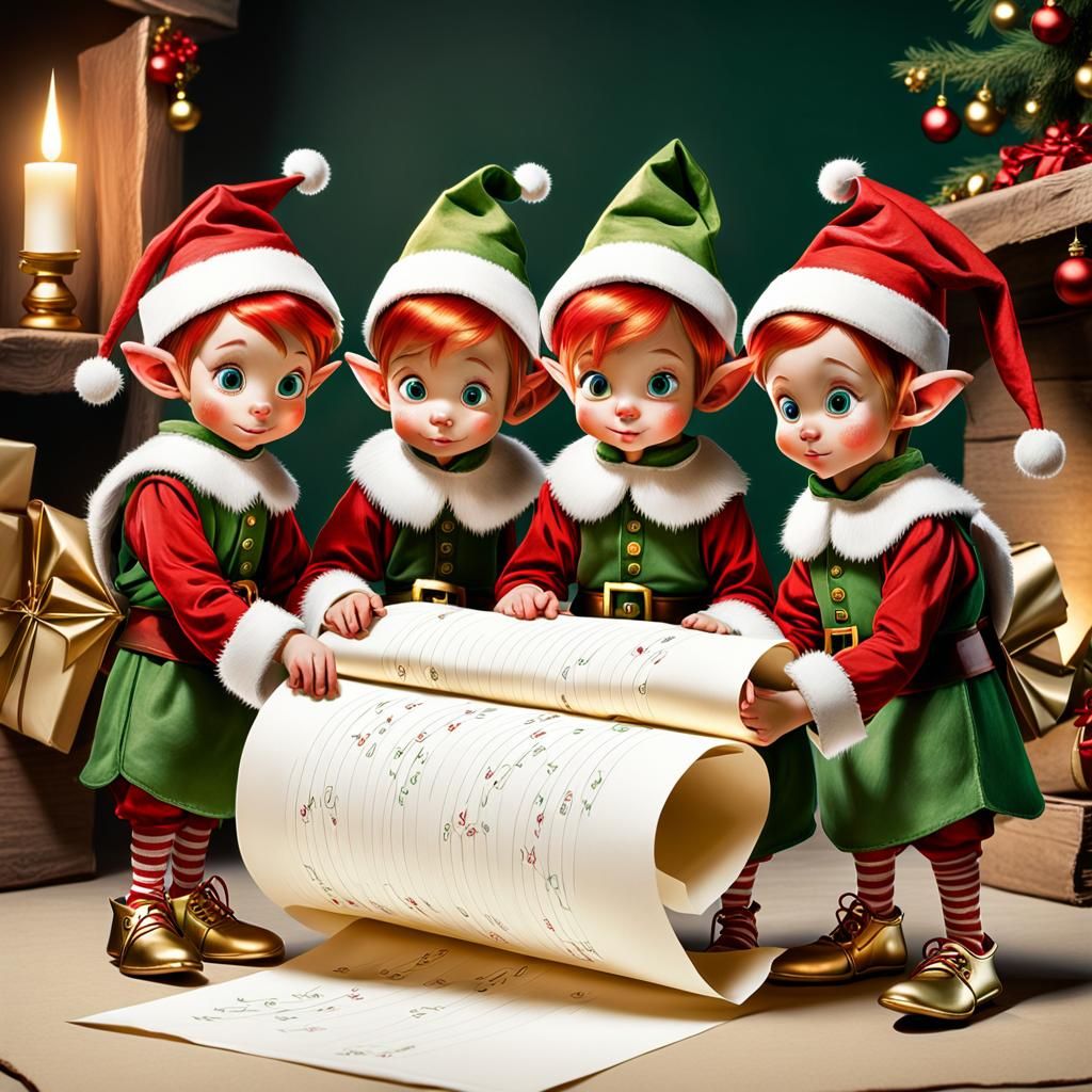 Very young Santa Claus elves at work.Christmas is coming!