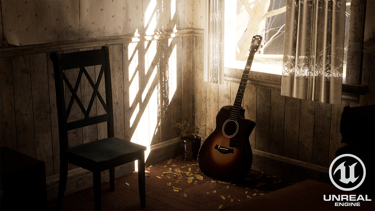 Ellie guitar. Scene from the game The Last of Us Part II. UE5