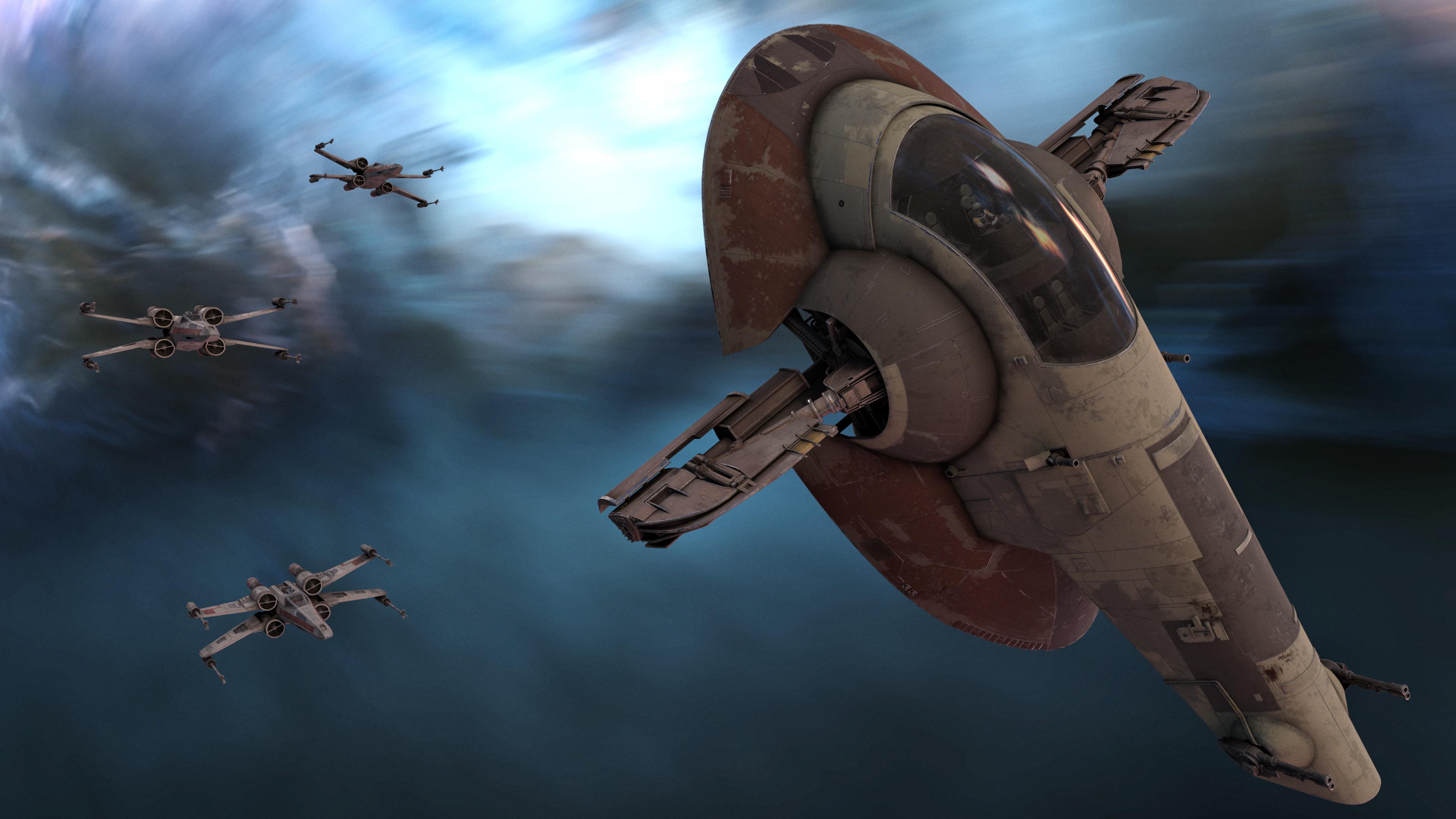 Somebody's about to get a face full of seismic charge. Two new 4k wallpaper featuring Boba Fett in Slave 1