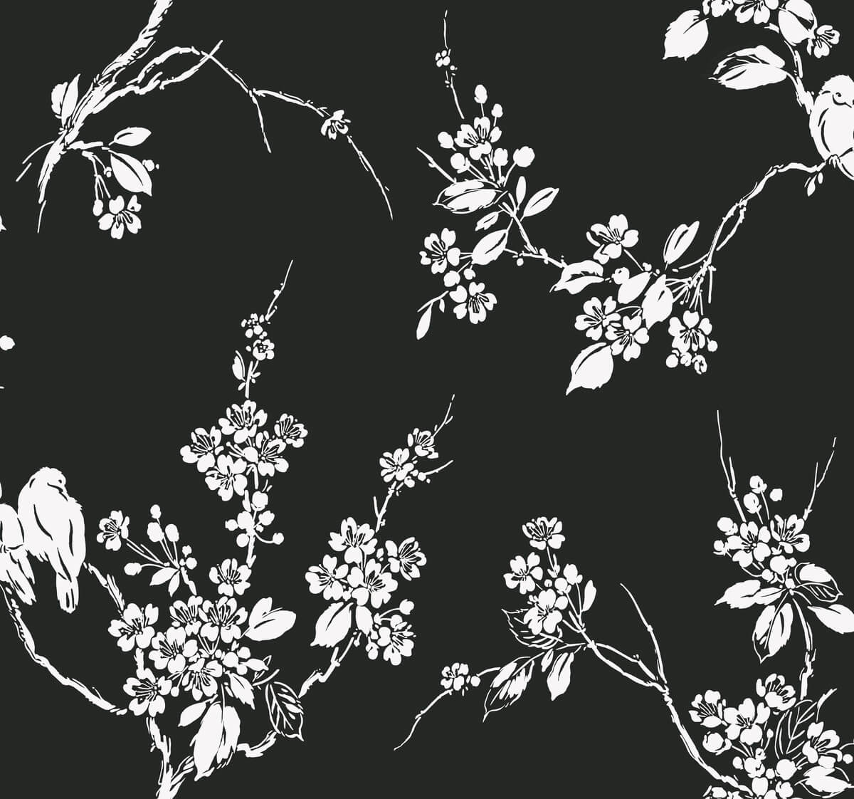 York Silhouettes Imperial Blossoms Branch Wallpaper & White
