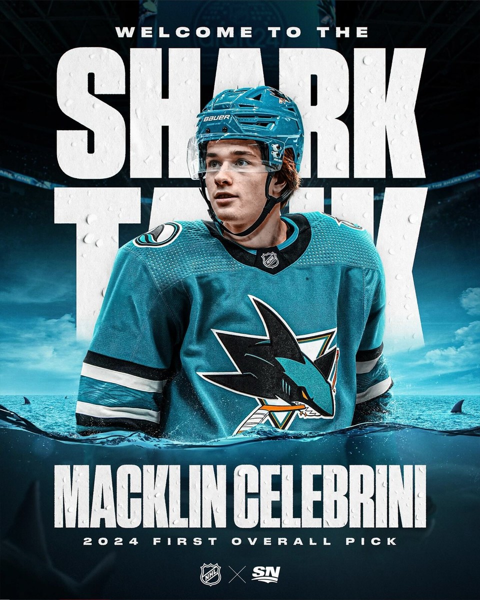 Macklin Celebrini Drafted Welcome to San Jose Sharks 8x10 NHL Hockey Photo
