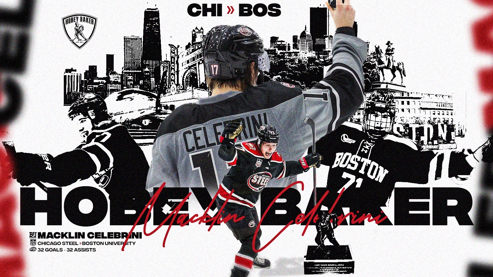 Former Chicago Steel forward Macklin Celebrini Named 2024 Hobey Baker Award Recipient as NCAA Division I Men's Hockey Player of the Year