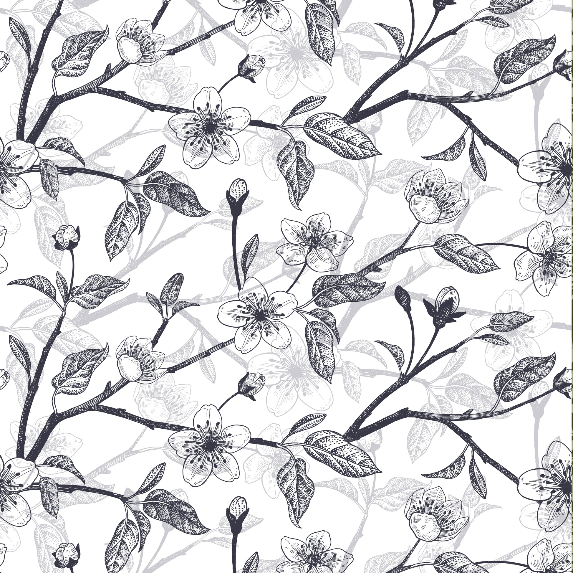 Cherry Blossom Removable Peel And Stick Wallpaper Black and white flor