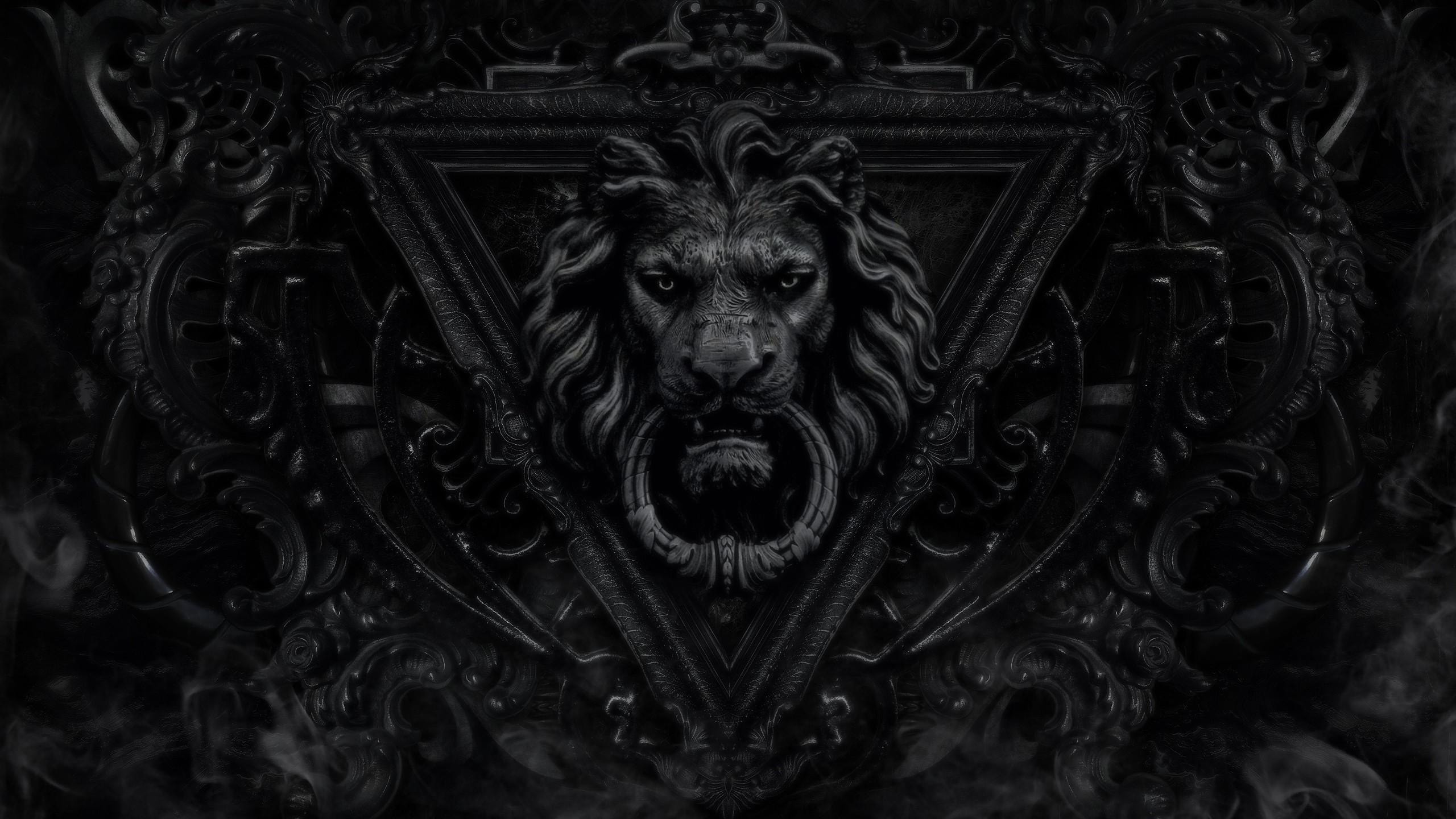 Black Lion Face Statue HD Black Wallpaper