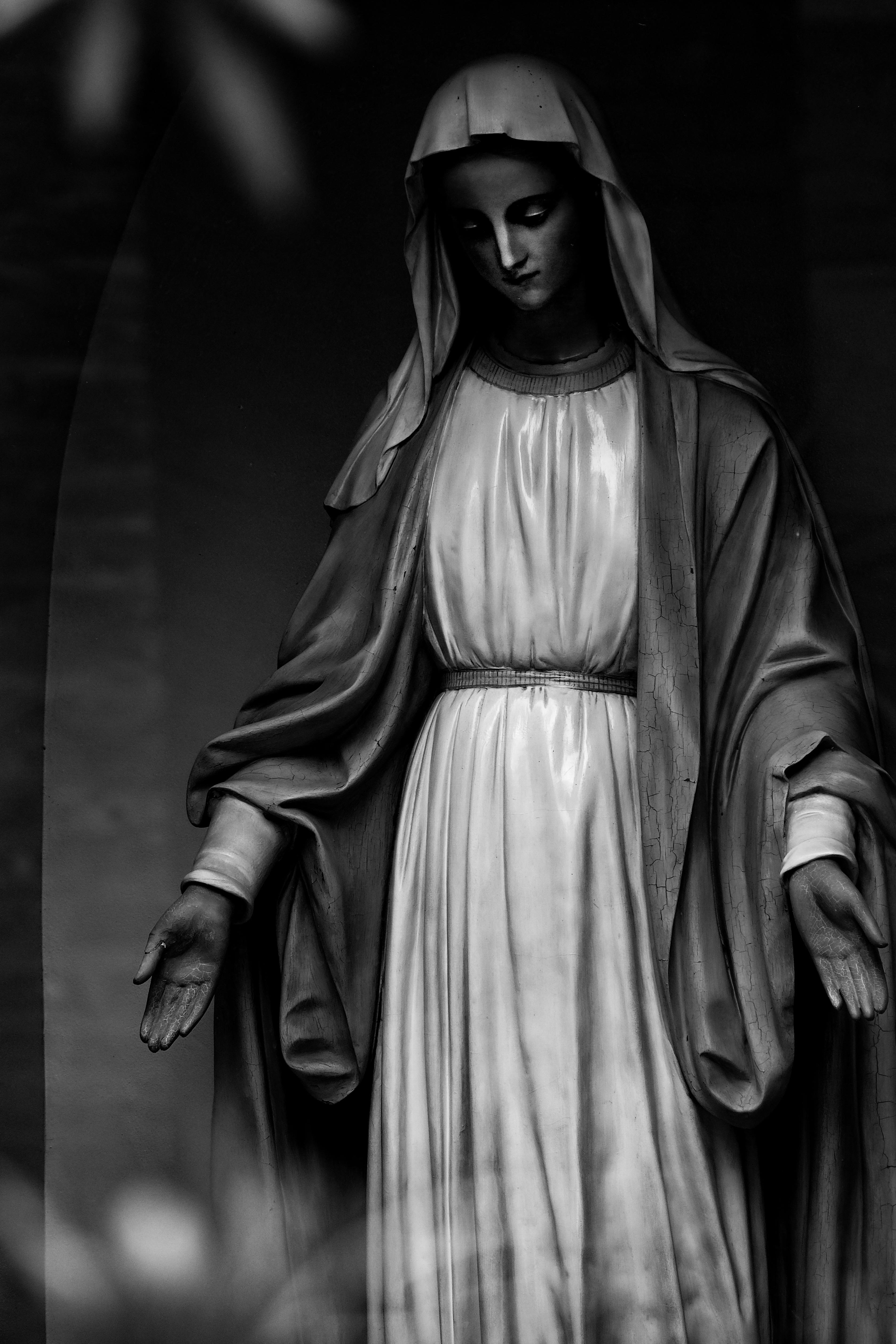 Statue of the Virgin Mary in Black and White · Free