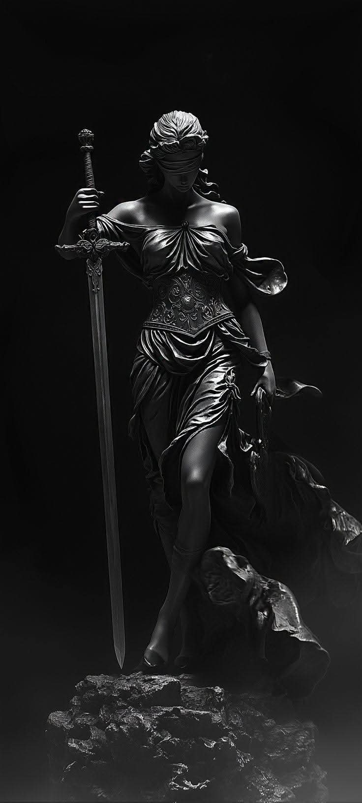 Dark Angel With A Sword Statue Night Mode Best X Twitter Unique Creative Wallpaper And Background For IPhone 17 Series Including 17 Pro Max And IPhone Air
