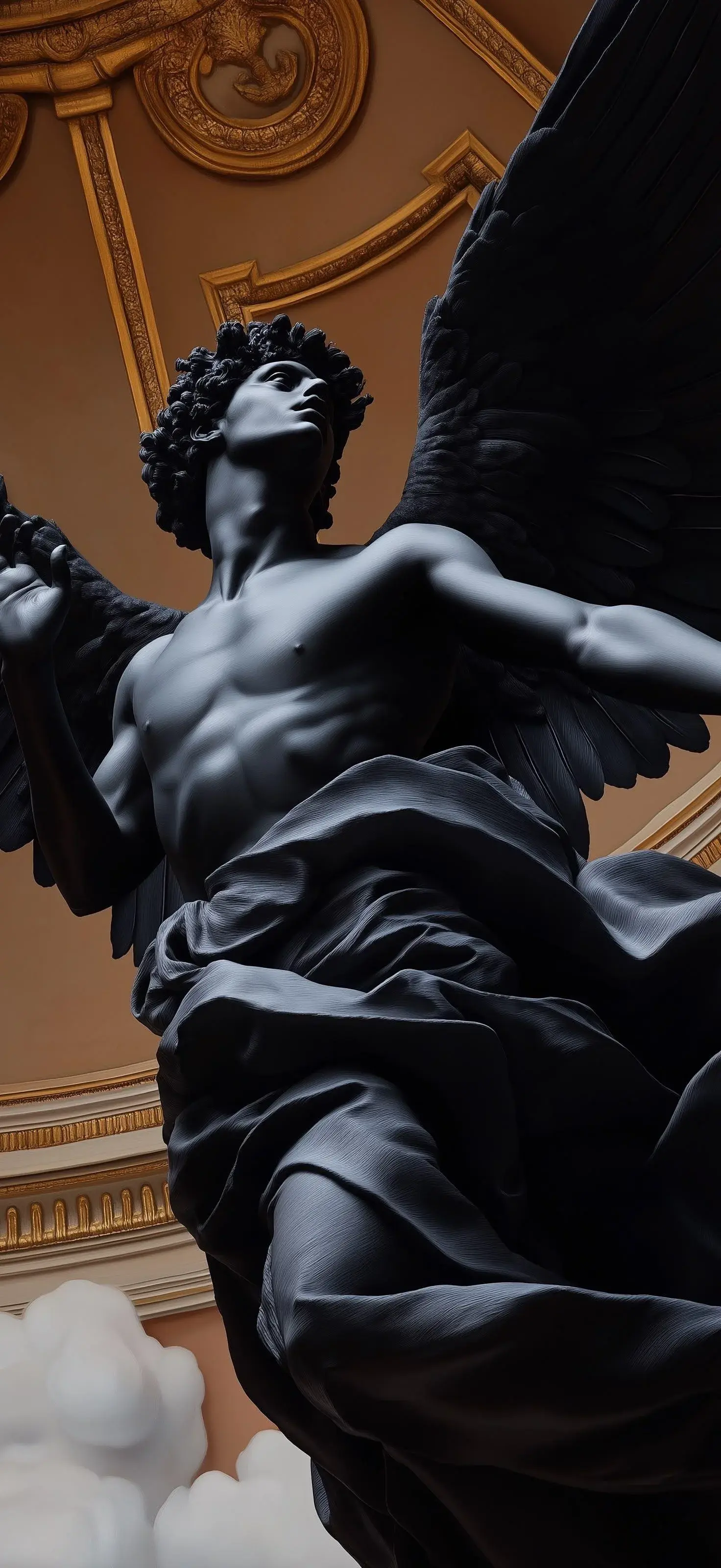 Dark Black Angel Unique Statue In Museum Most Popular Download Free Wallpaper For IPhone 12 13 14 15 16 Pro Max And Android