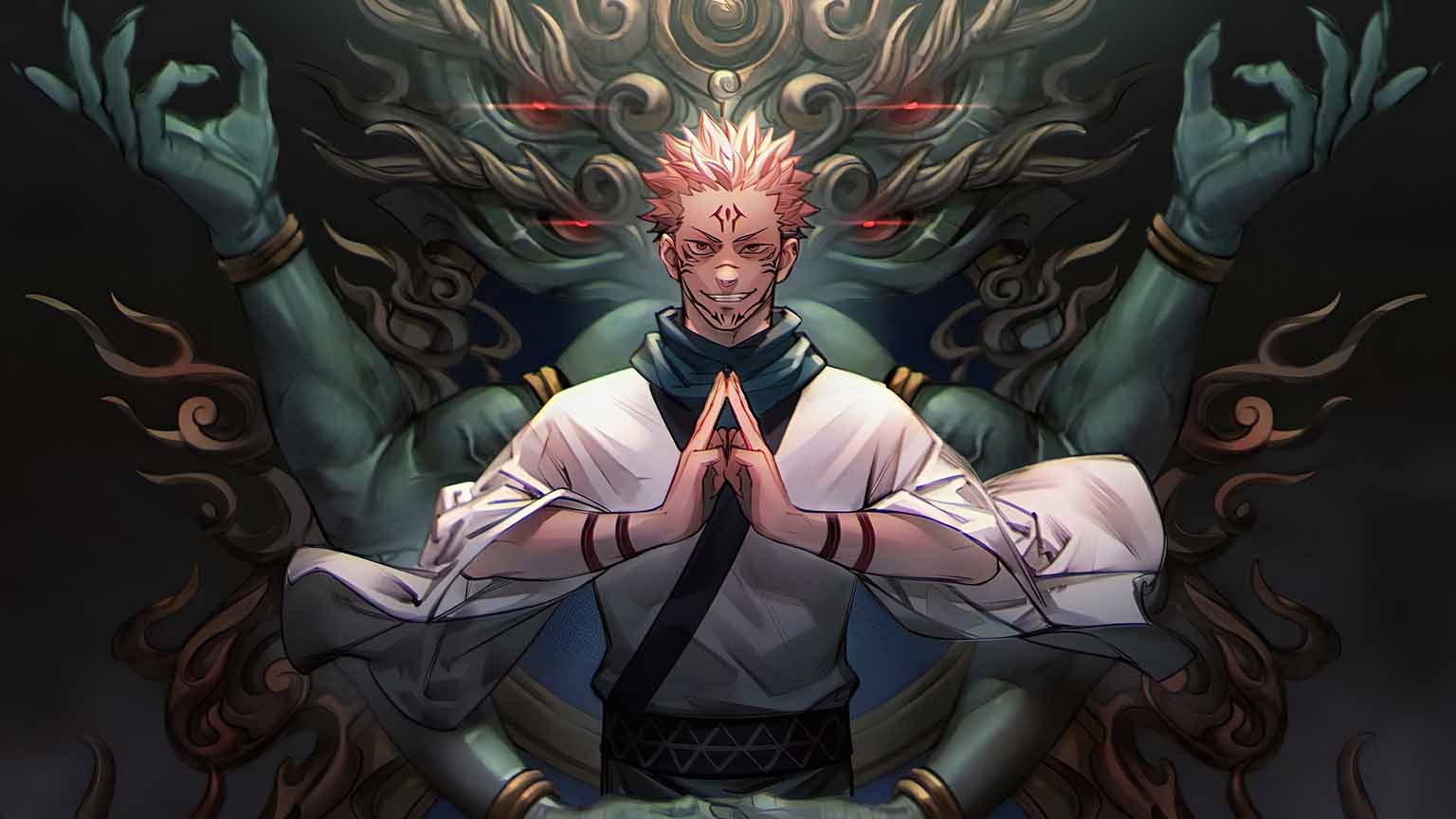 Jujutsu Kaisen Ryomen Sukuna Malevolent Shrine Pose Wallpaper