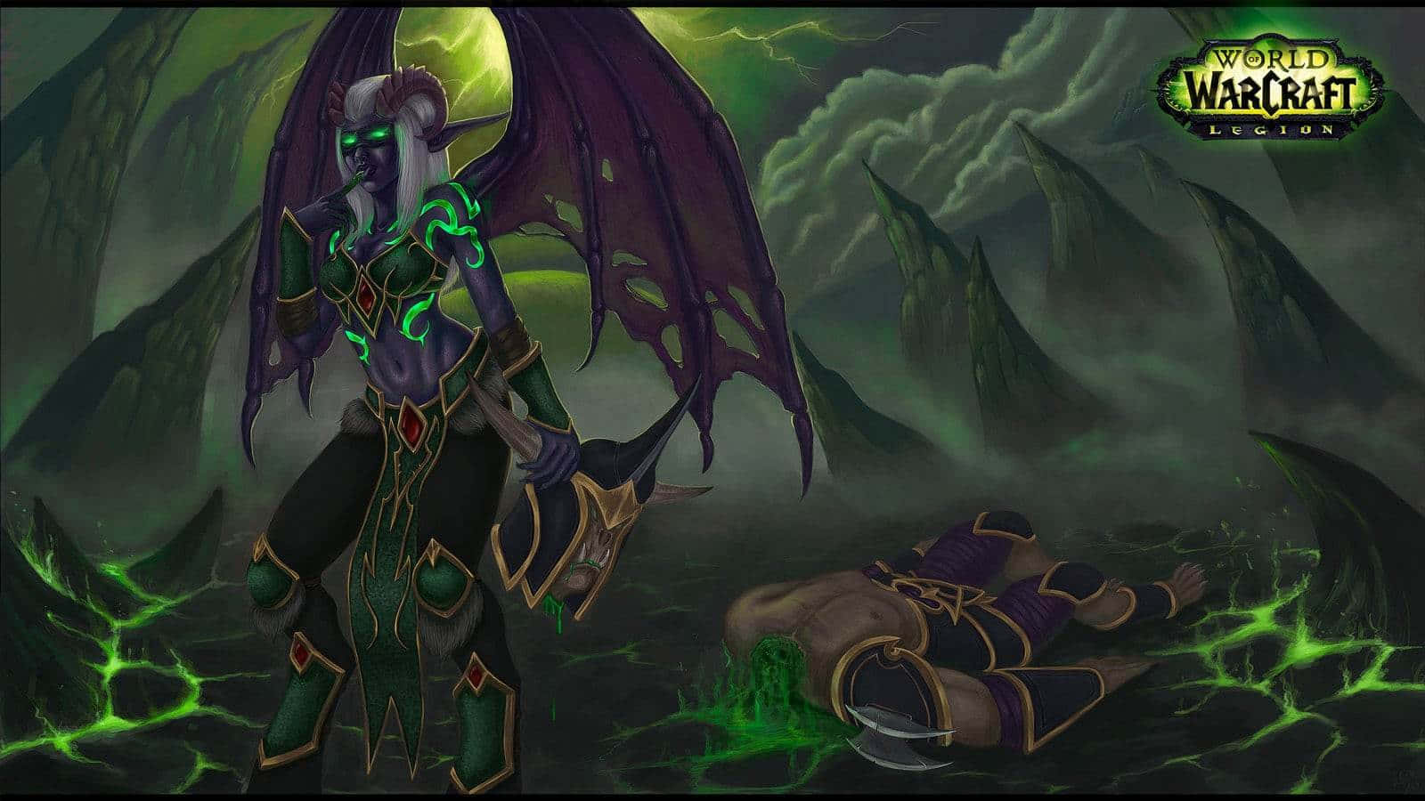 Download Epic Battle Stance Of A Demon Hunter Of Warcraft Wallpaper
