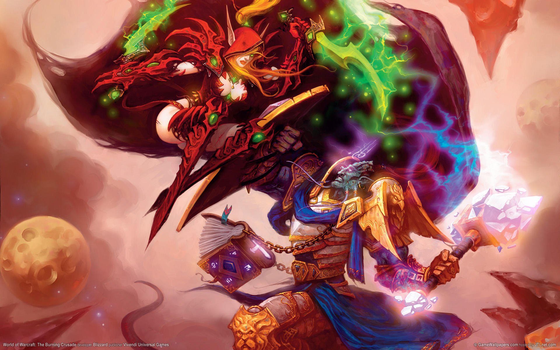 Epic WoW Clash: Blood Elf Demon Hunter vs Paladin Warrior HD Wallpaper