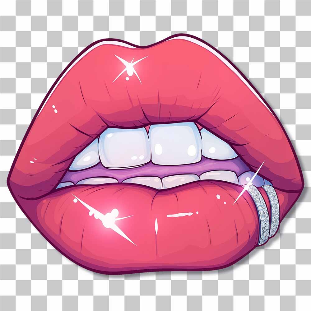 Baddie Glossy Pink Lips Bite Sticker