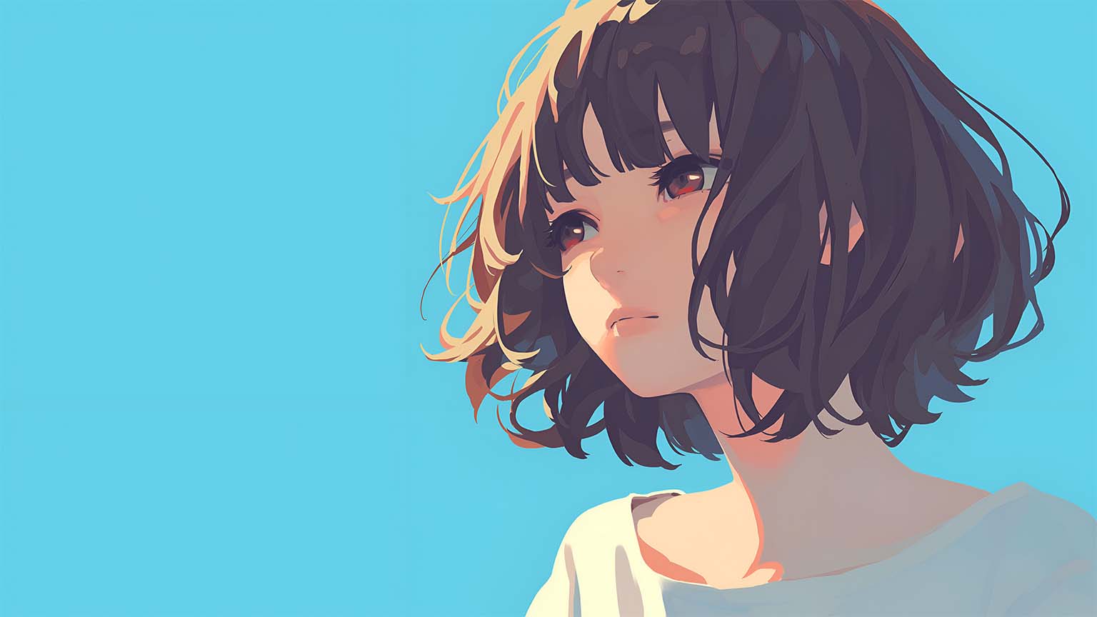 Minimalist Anime Girl Sky Blue Desktop Wallpaper