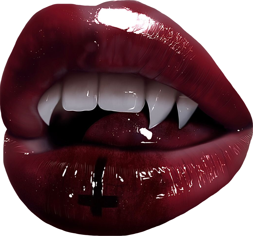 Baddie Lips Vampire Makeup Fang Teeth Gothic Beauty PNG