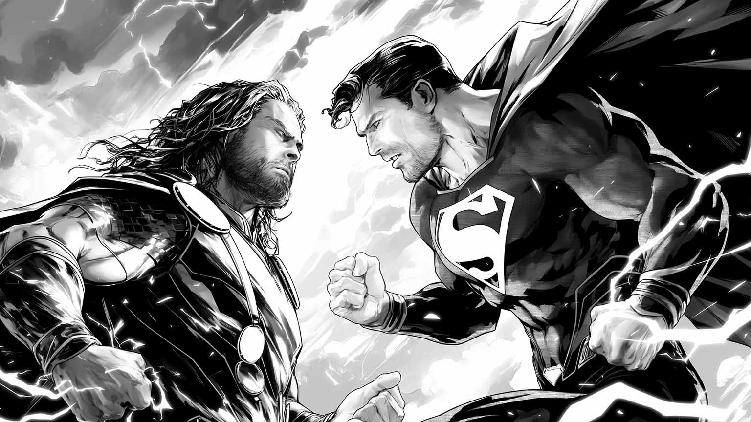 Free Thor Superman Epic Faceoff Desktop Wallpaper