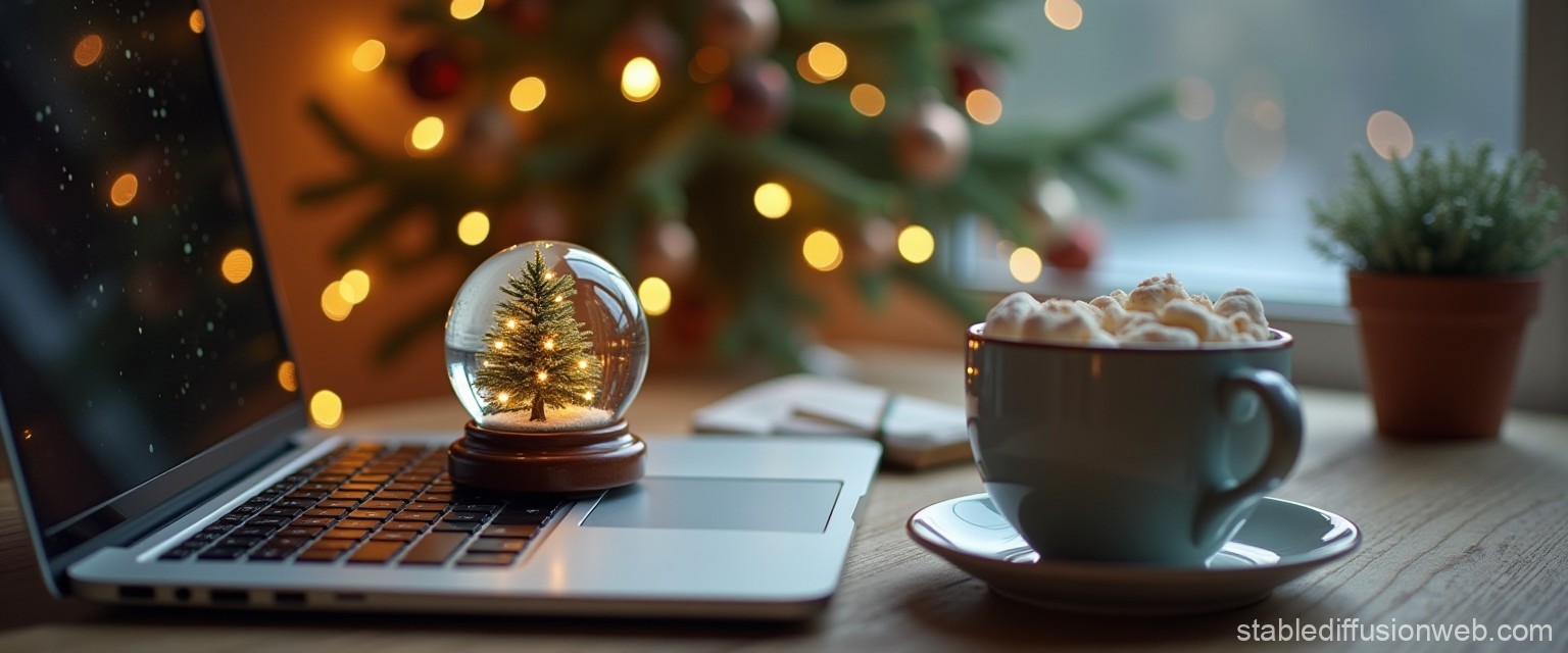 Cosy Winter Scene with Snow Globe. Stable Diffusion Online