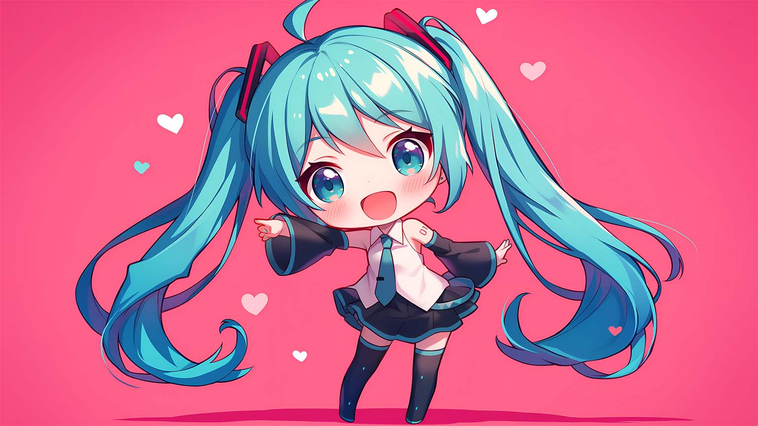 Chibi Hatsune Miku Pink Cute Hearts Desktop Wallpaper 4K & HD
