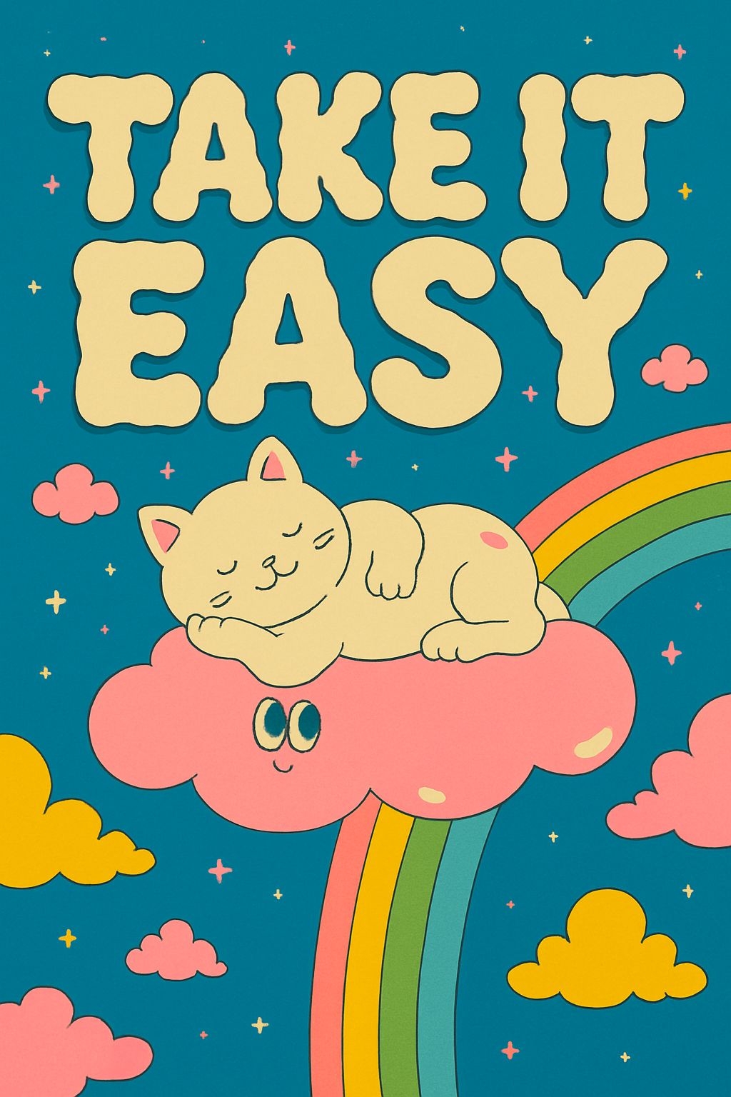 Free and customizeable a cute cat going to sleep with a good night sign on the wall behind