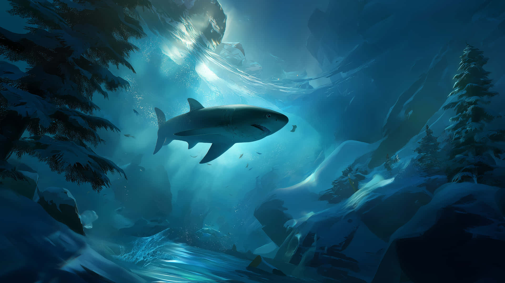 Download Greenland Shark Gliding Through Sub Zero Ocean Cavern Wallpaper