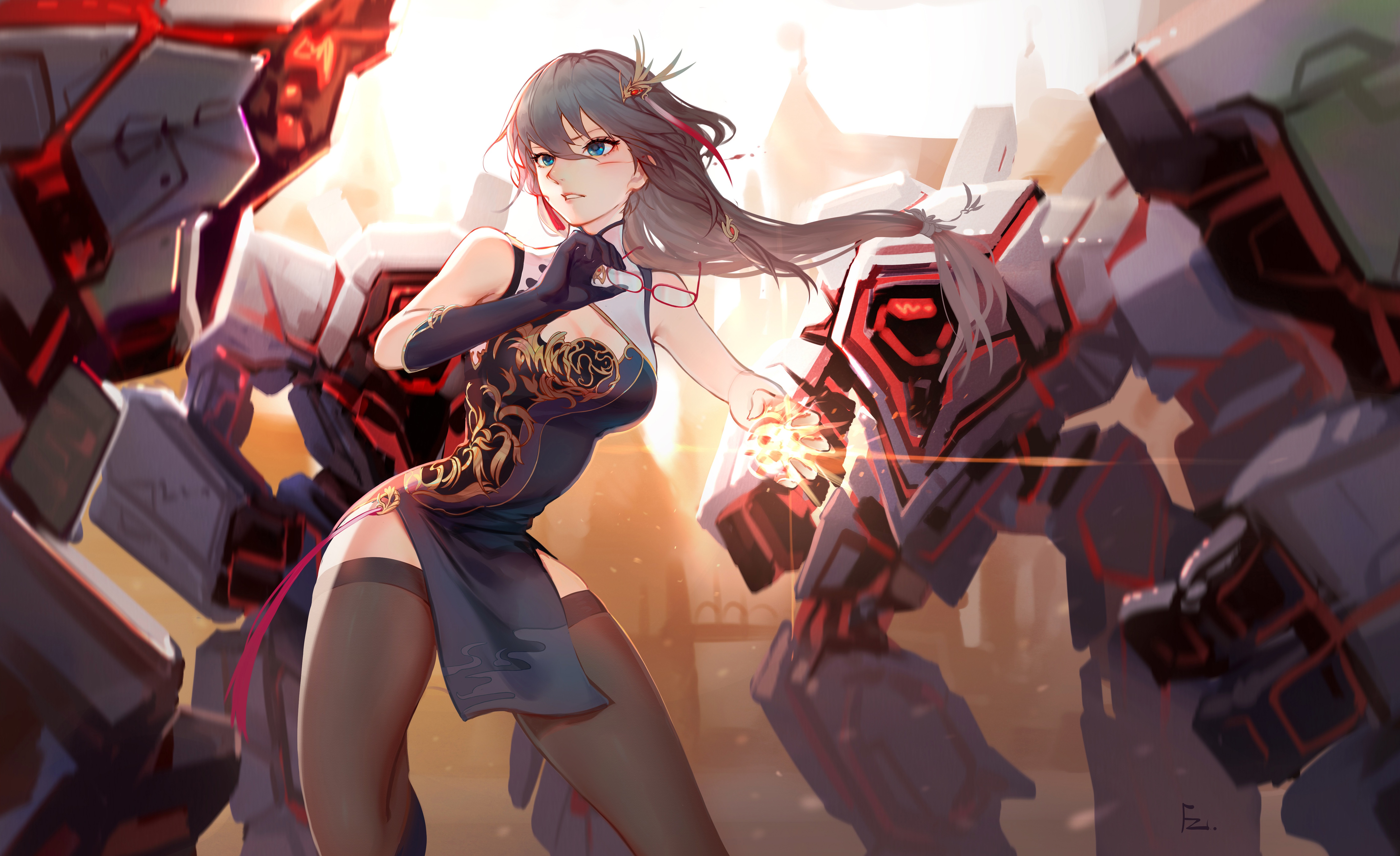 Wallpaper light, girl, magic, robot, anime, blue eyes, brunette, wizard for mobile and desktop, section сэйнэн, resolution 5690x3480