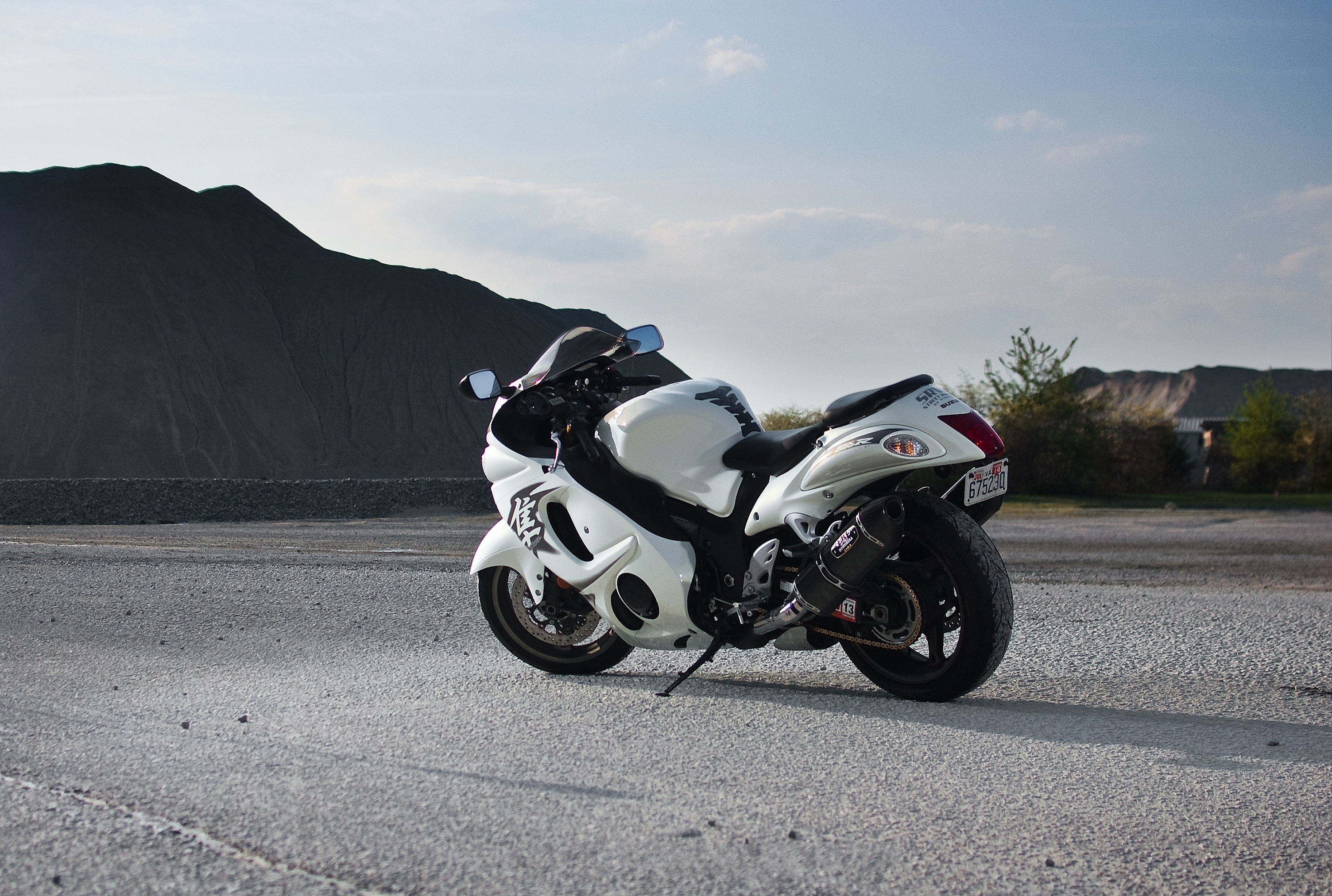 Wallpaper road, mountains, white, Hayabusa, rear view, Suzuki, gsx1300r, suziki for mobile and desktop, section мотоциклы, resolution 3008x2025