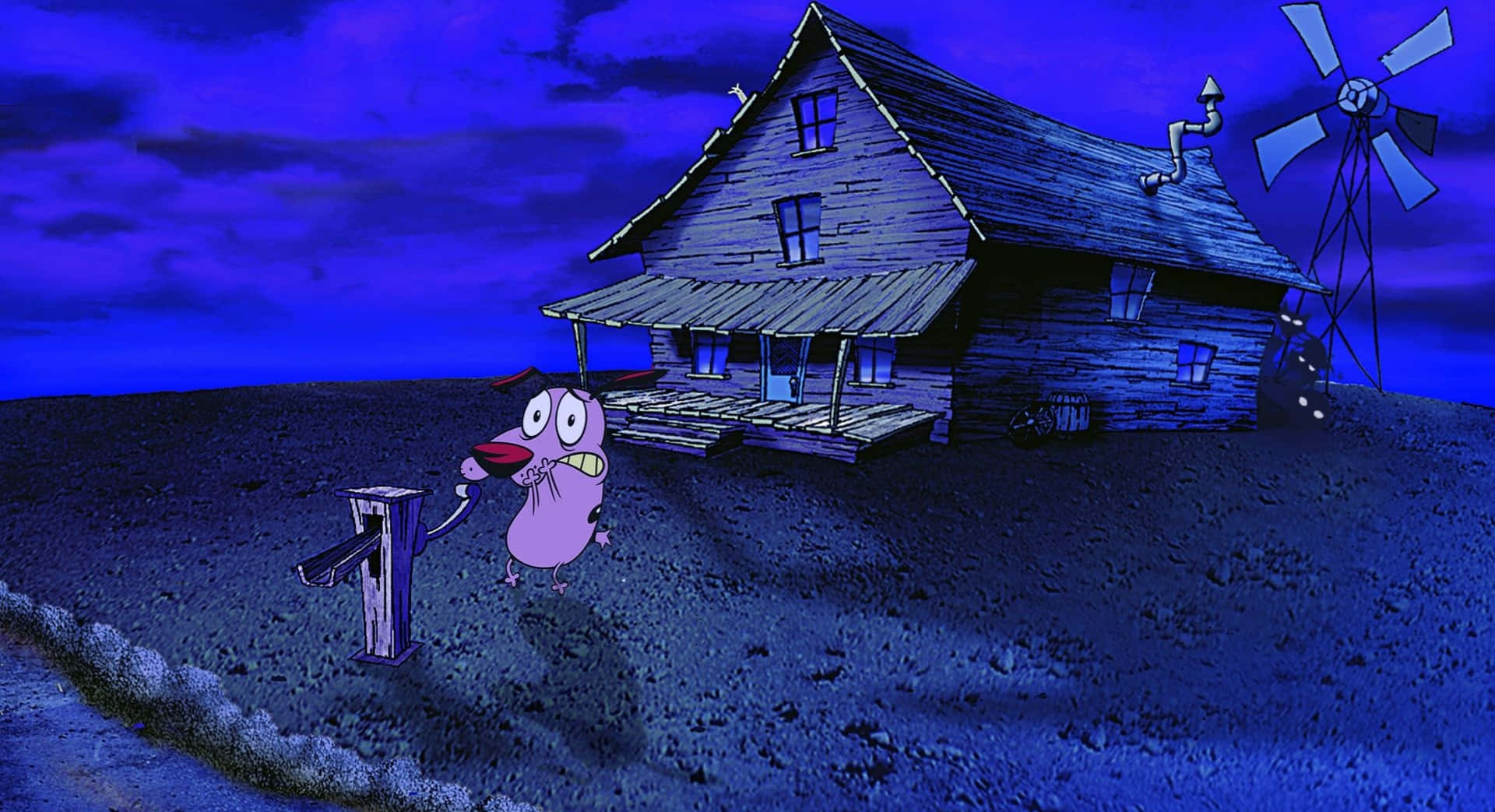 Download Courage The Cowardly Dog Protects His Beloved Owners. Wallpaper