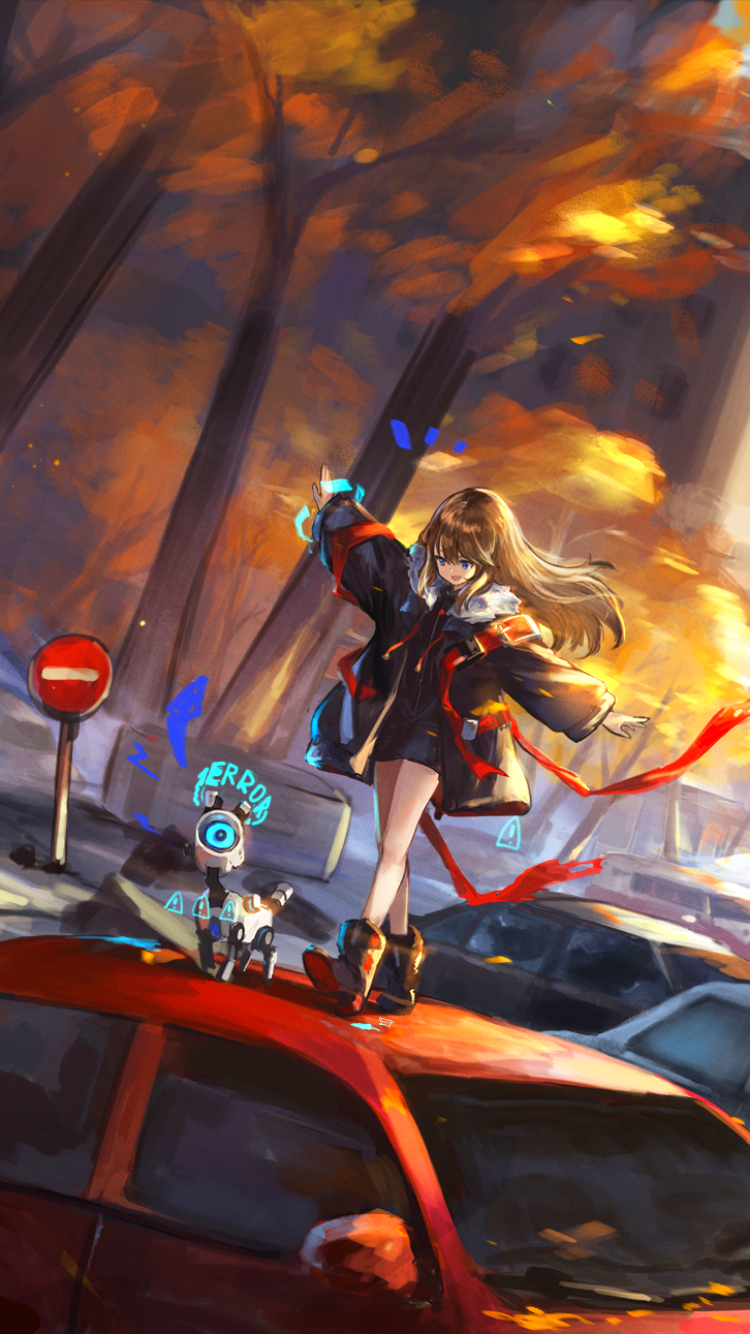 Phone wallpaper: Anime, Girl, Robot, Post Apocalyptic 1392217