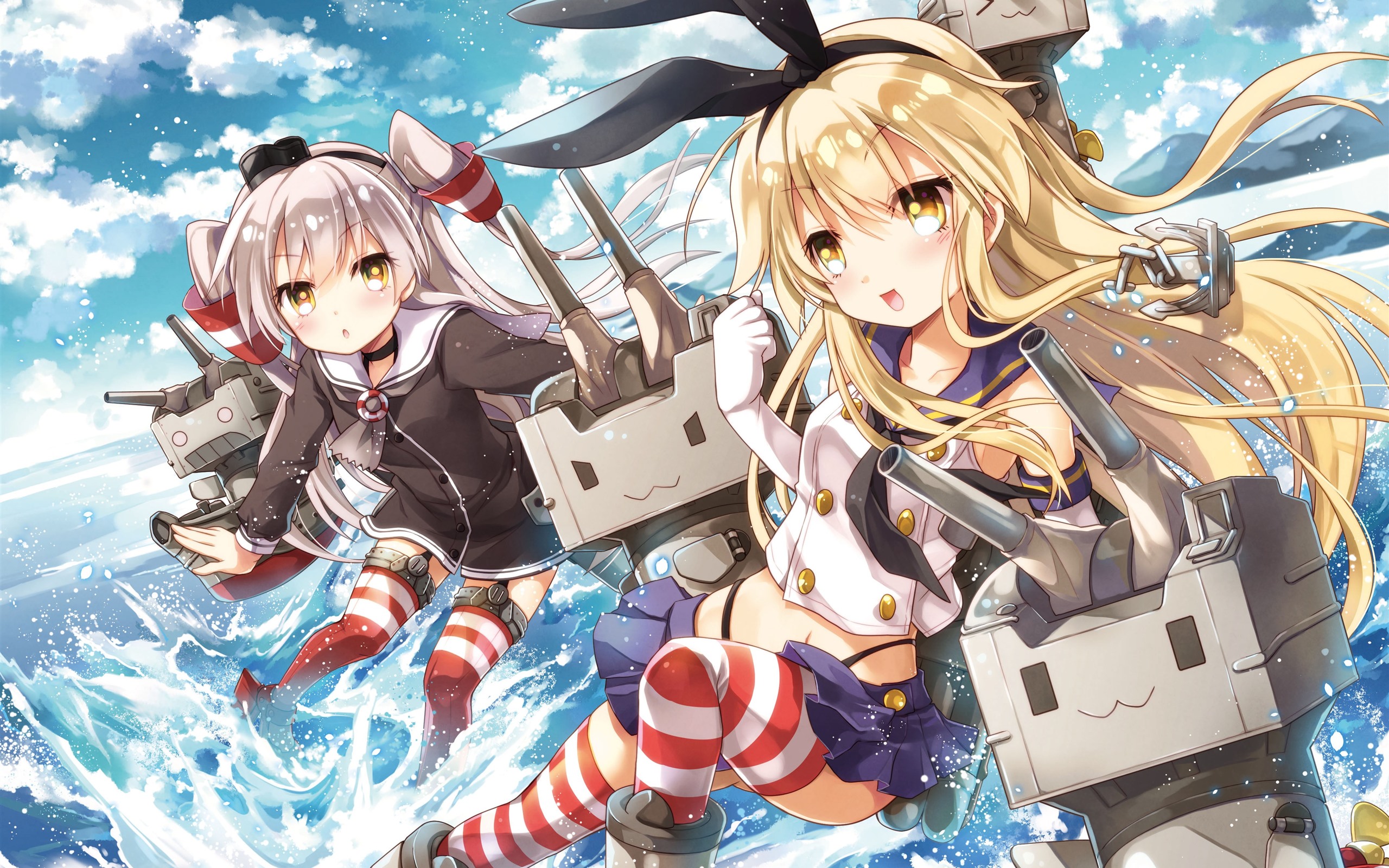 Wallpaper Two anime girls, robot, sea 3840x2160 UHD 4K Picture, Image