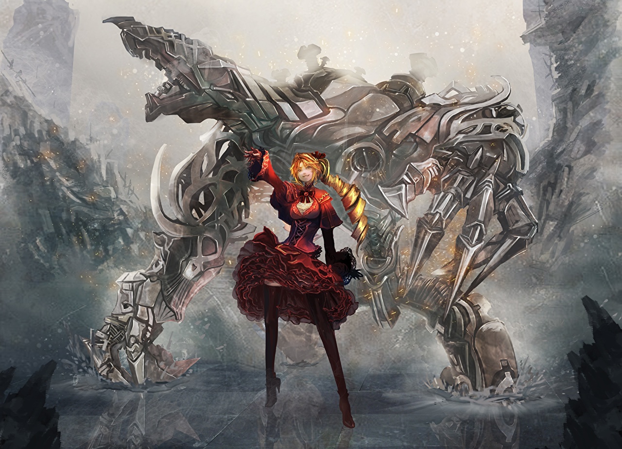 Wallpaper Robot Skirt Anime Girls Fantasy Technics Fantasy