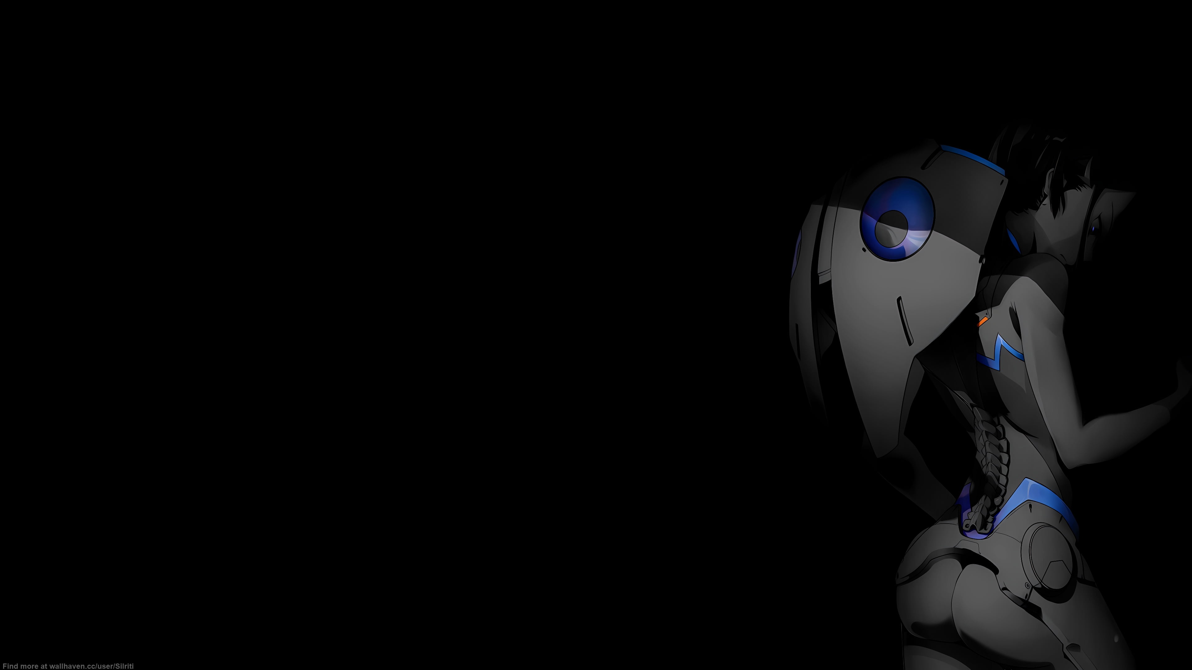 Wallpaper girl, anime, shield, black background, mechanics, back, Girl robot for mobile and desktop, section сёнэн, resolution 3840x2160