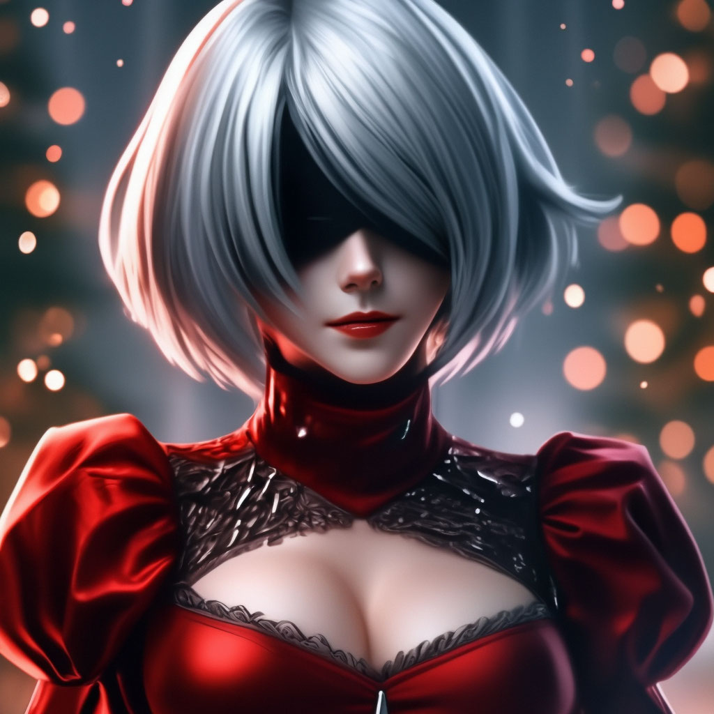 Nier automata, Christmas 2b, red clothes, red blindfold, bust