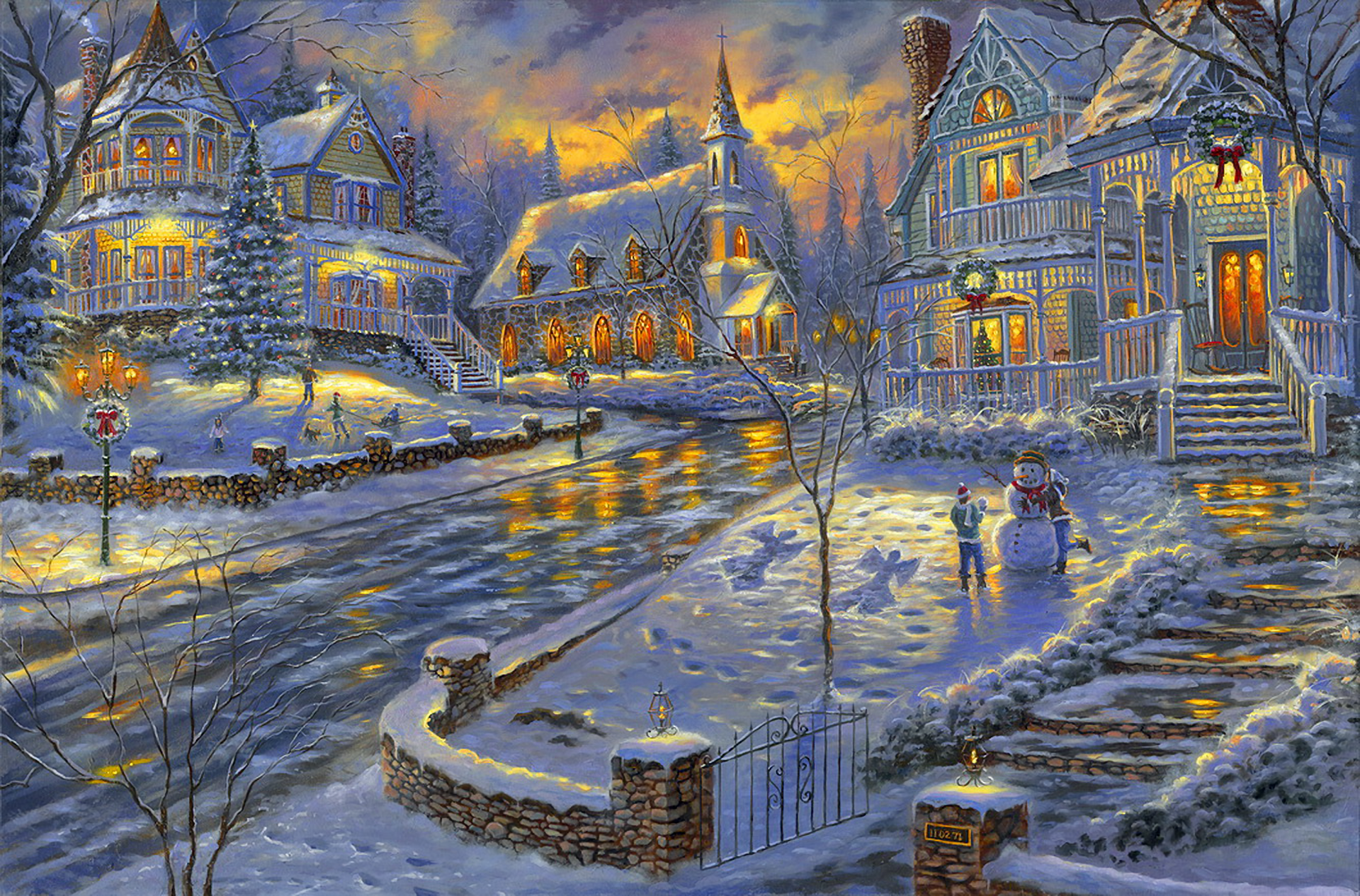 Enchanting Winter Town HD Wallpaper