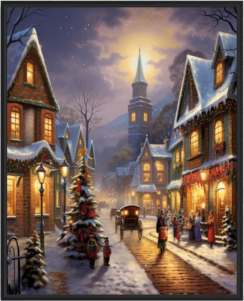 HomeArtPrint Festive Village Christmas Poster Art Print, Holiday Decorations and Cheer, Joyful Christmas Wall Art, Winter Holidays Whimsical Gift Print Decor (Festive Village 2, 11x14 inches (Unframed)): Posters & Prints