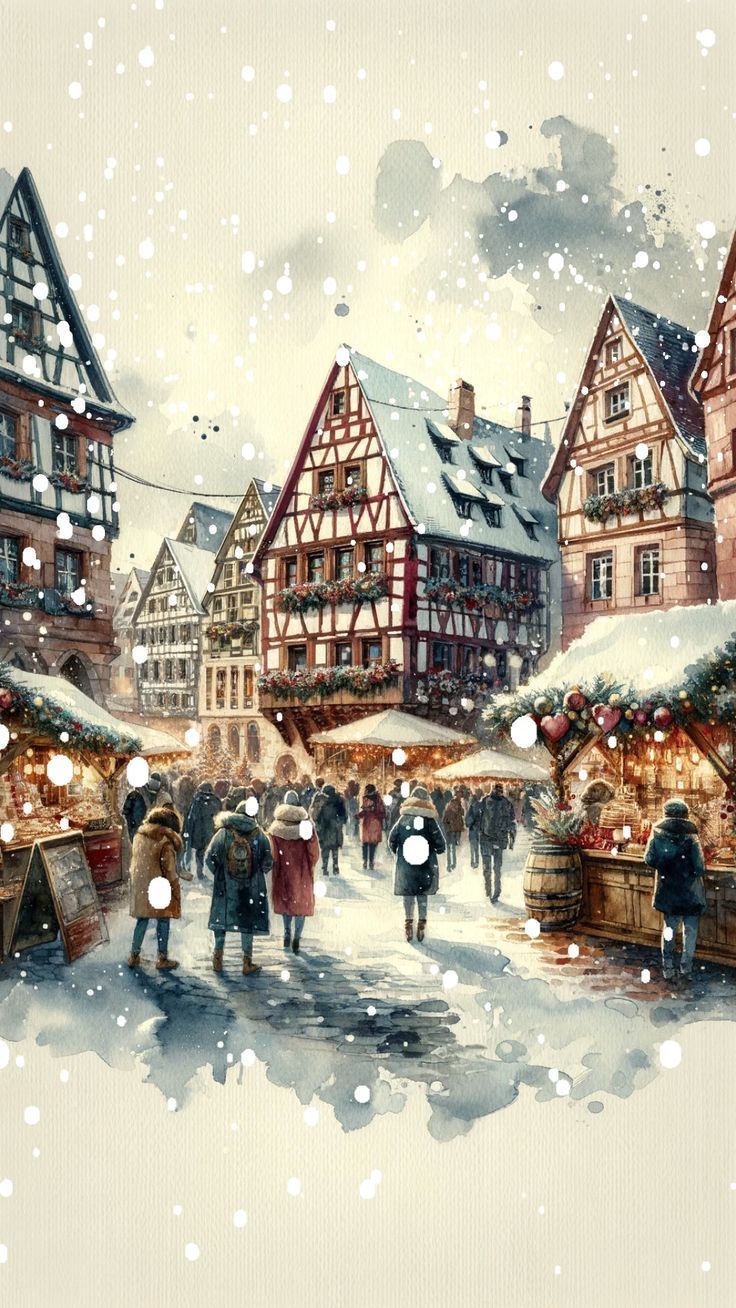Christmas Wallpaper. Old Village Holiday Market