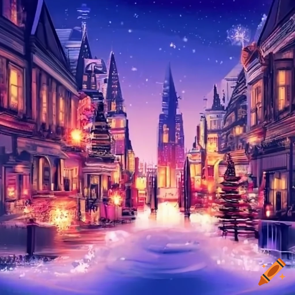 Cityscape with Christmas decorations on Craiyon