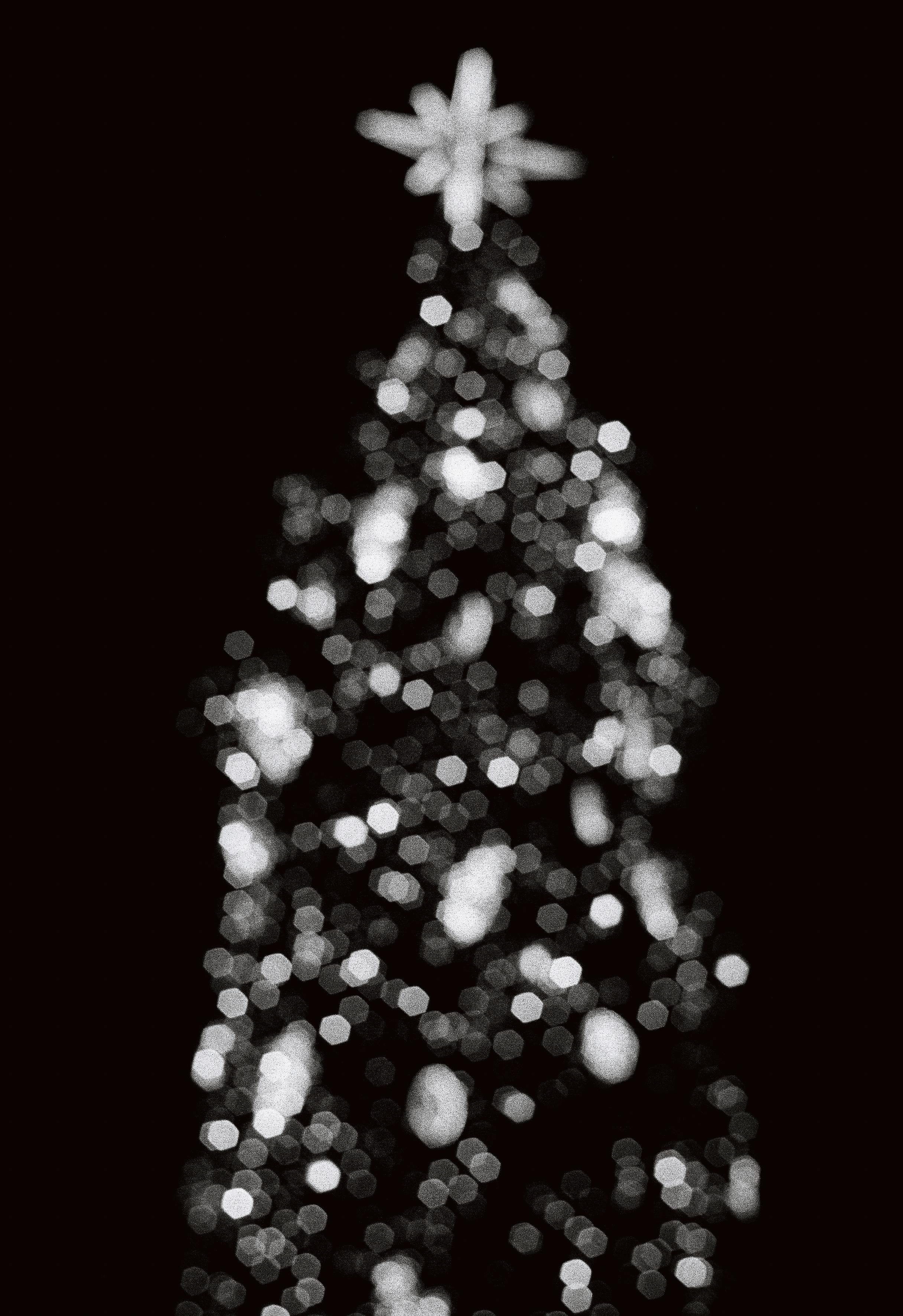 Fir decorated with Christmas baubles against black background · Free