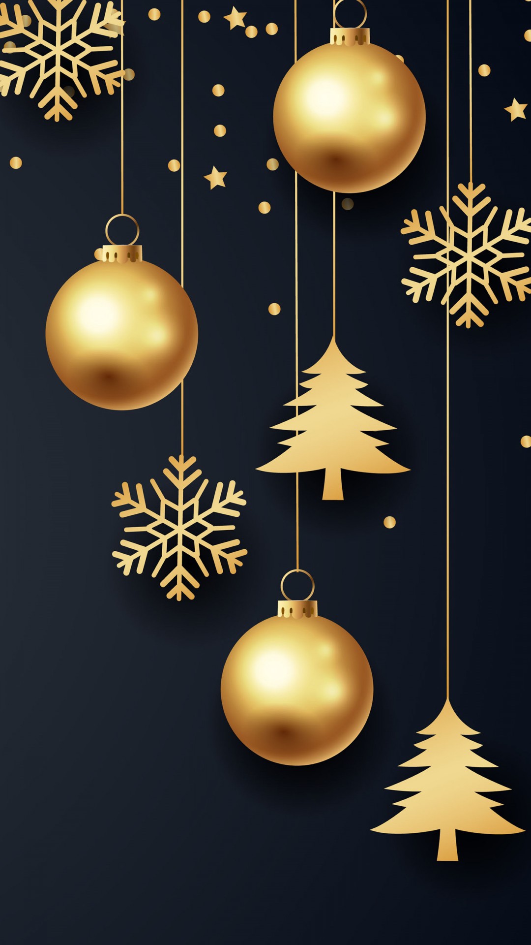 Golden Christmas Decoration Balls Ornaments Stars Black Background 4K 5K HD Christmas Wallpaper