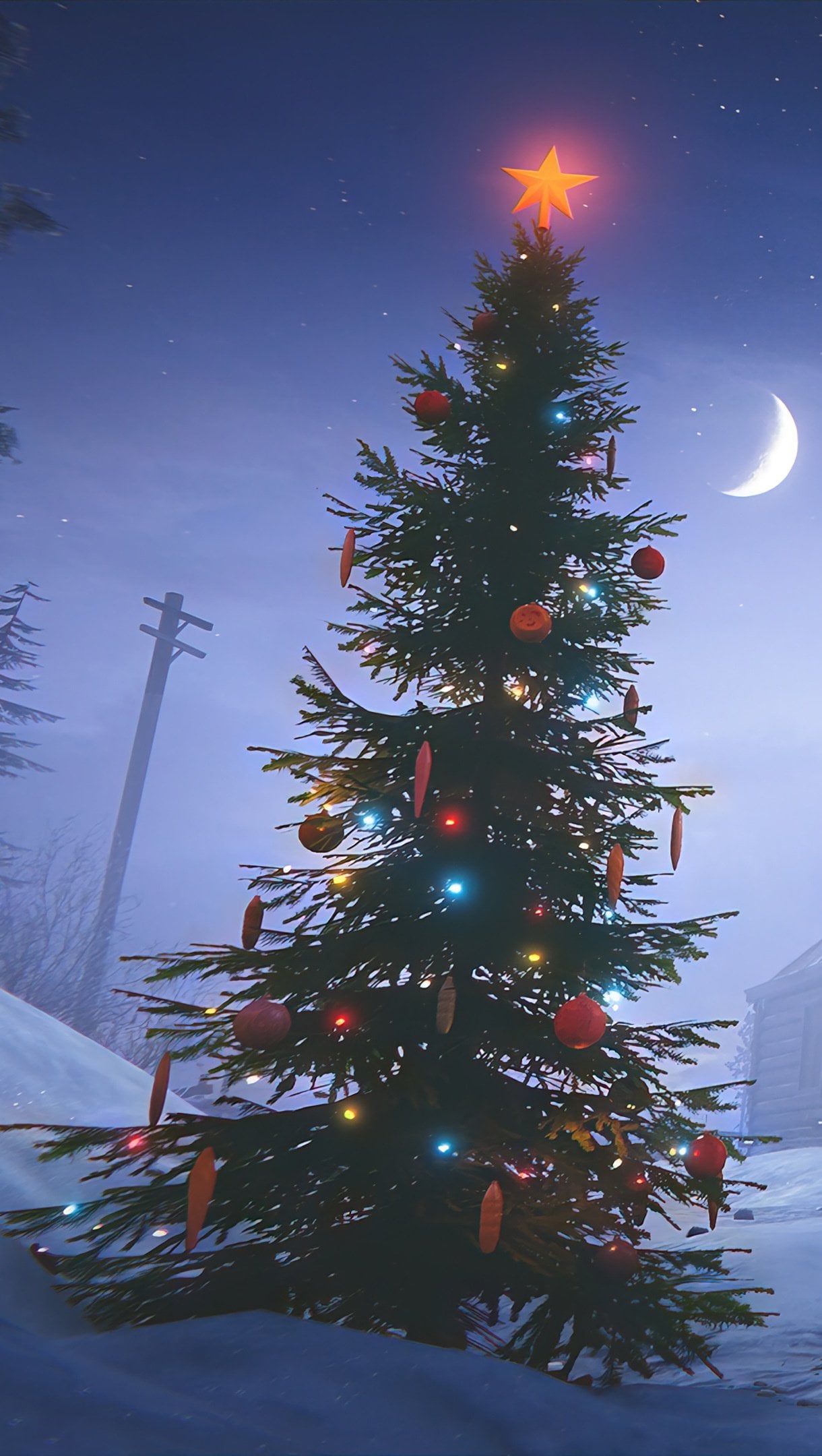 Christmas tree and cabin Wallpaper 4K for iPhone and Mobile Phone