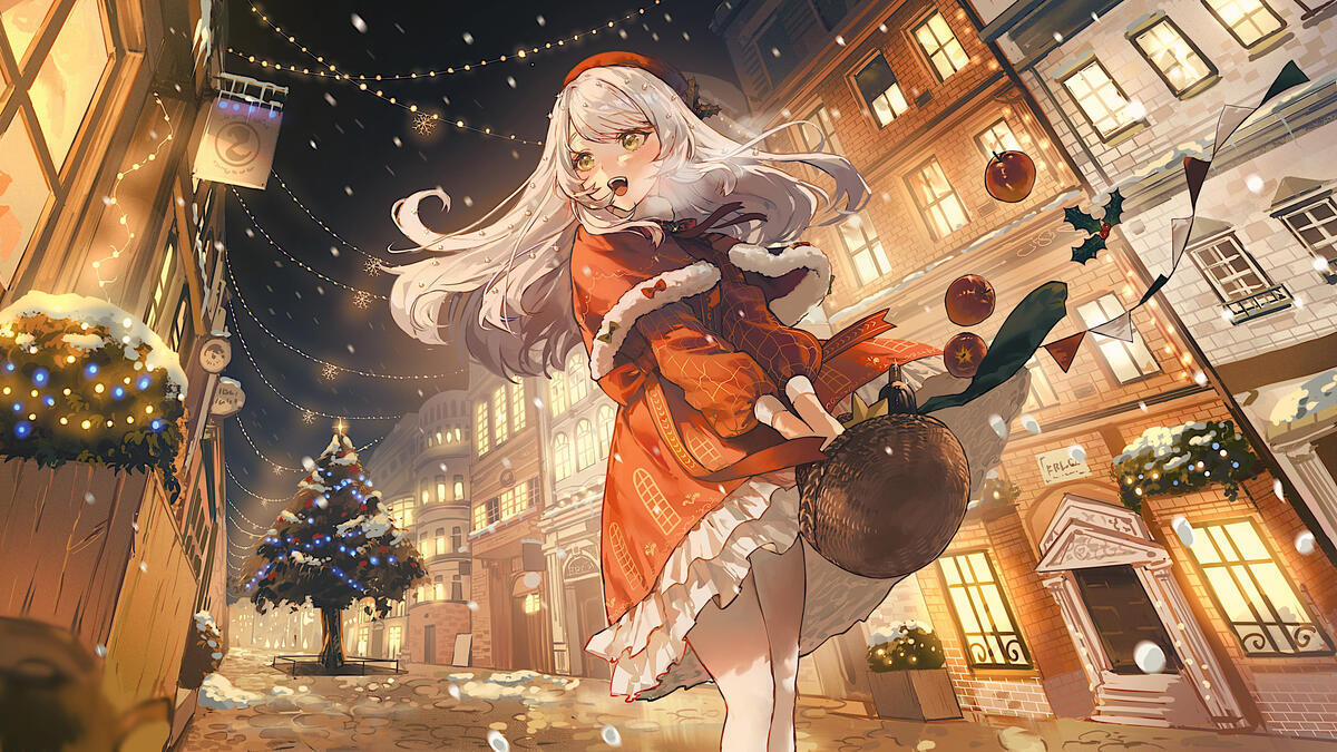 Anime girl in a Santa suit on New Year`s Eve · free photo from bradeya and wallpaper