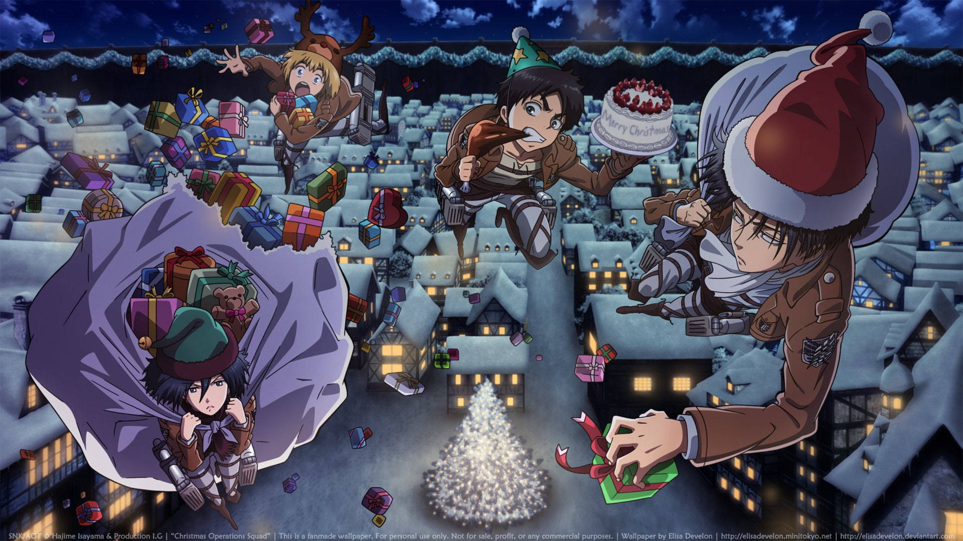 Download Attack On Titan Anime Christmas Wallpaper