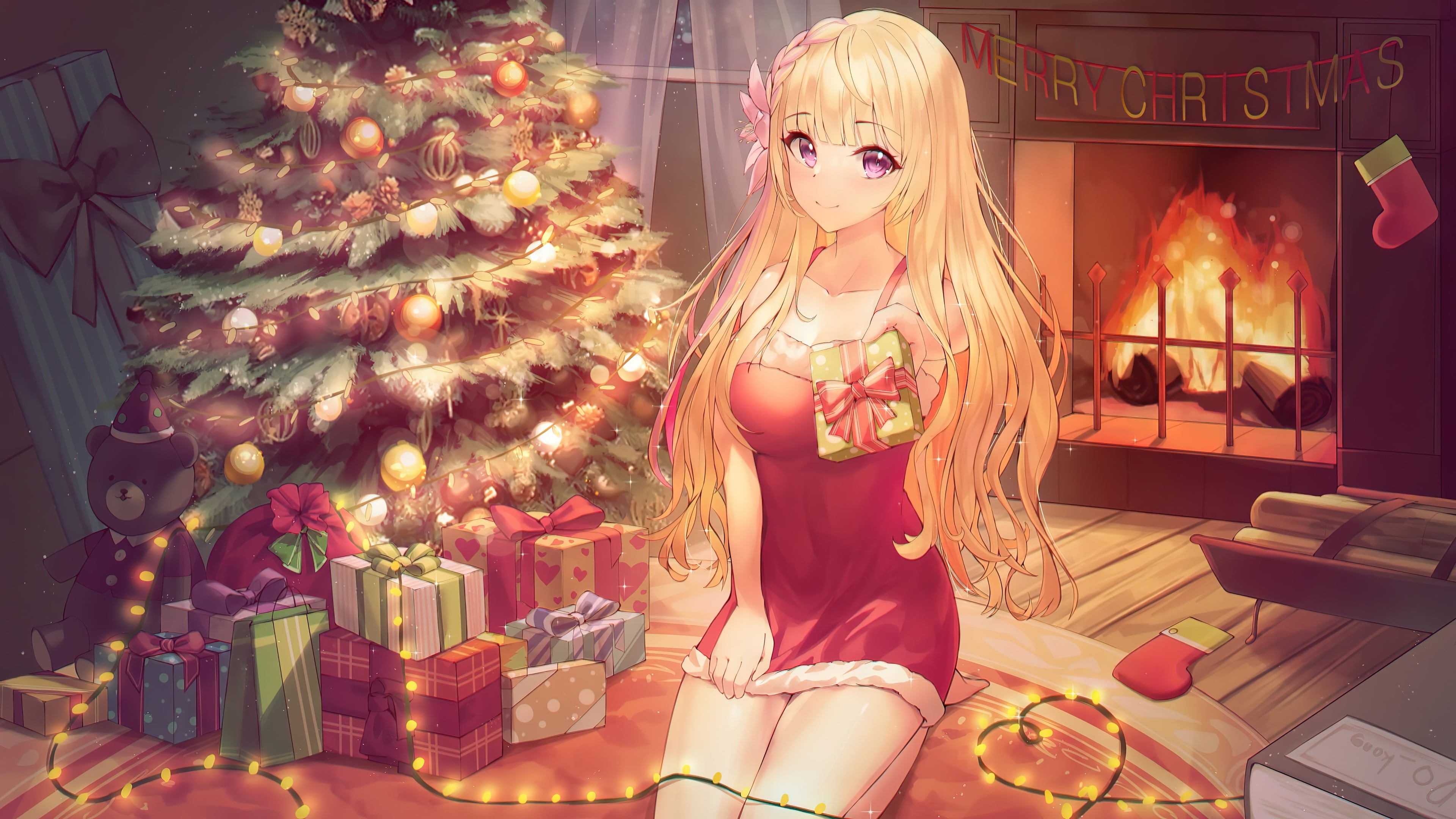 Christmas Anime Girl Wallpaper 4k for Desktop