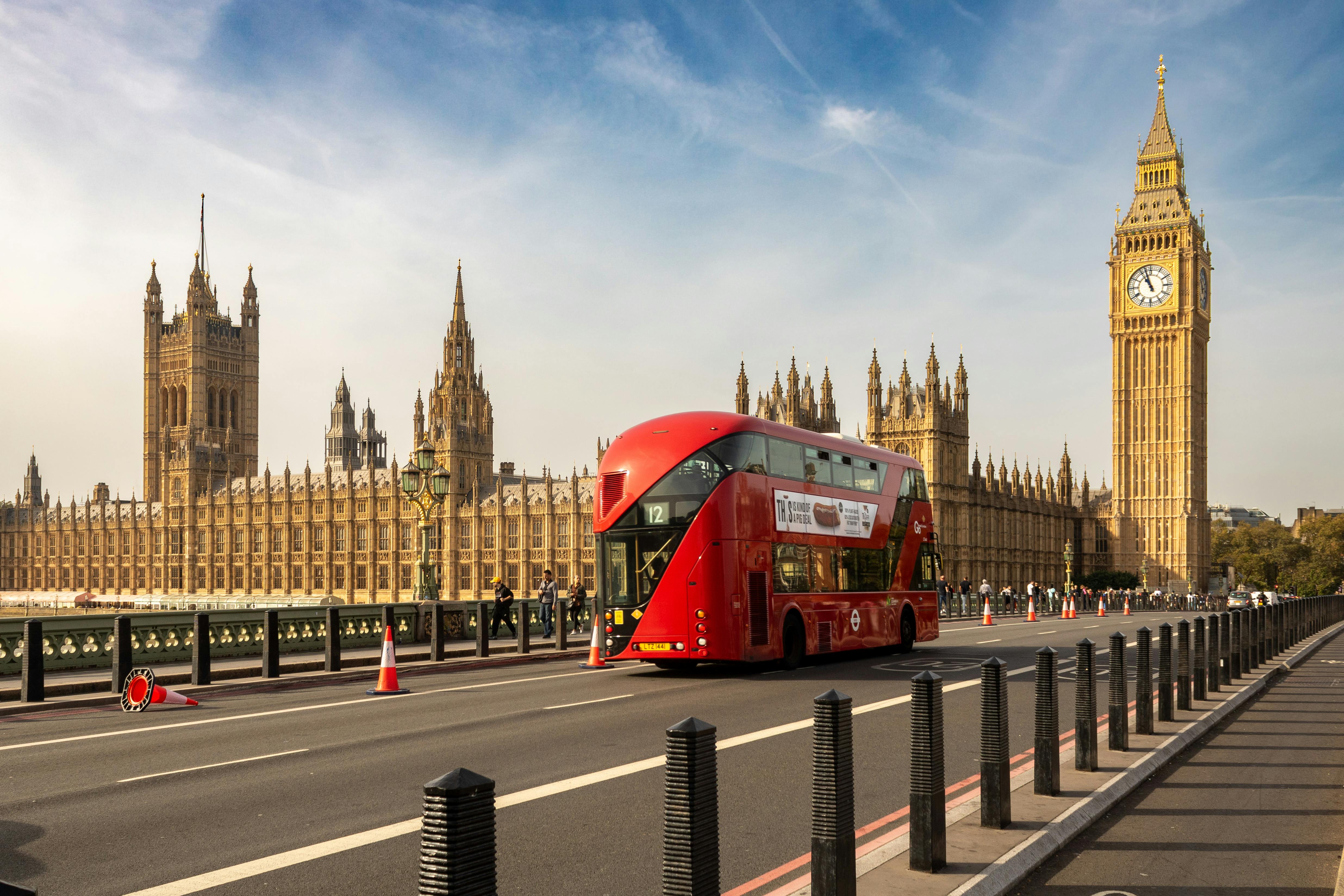 London Bus on Road Towards Big Ben · Free