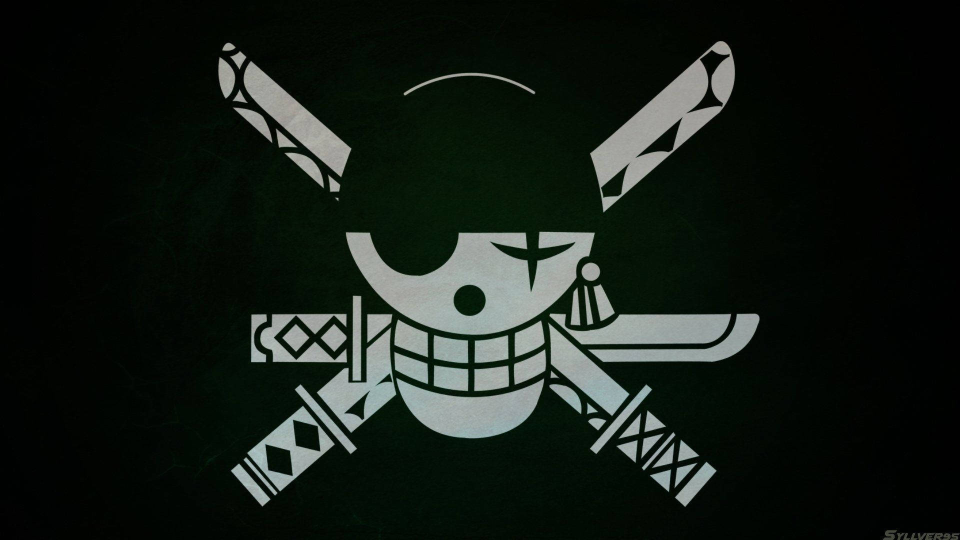Download The iconic jolly roger flag of Zoro, the legendary pirate and one of the main characters of the popular anime One Piece. Wallpaper