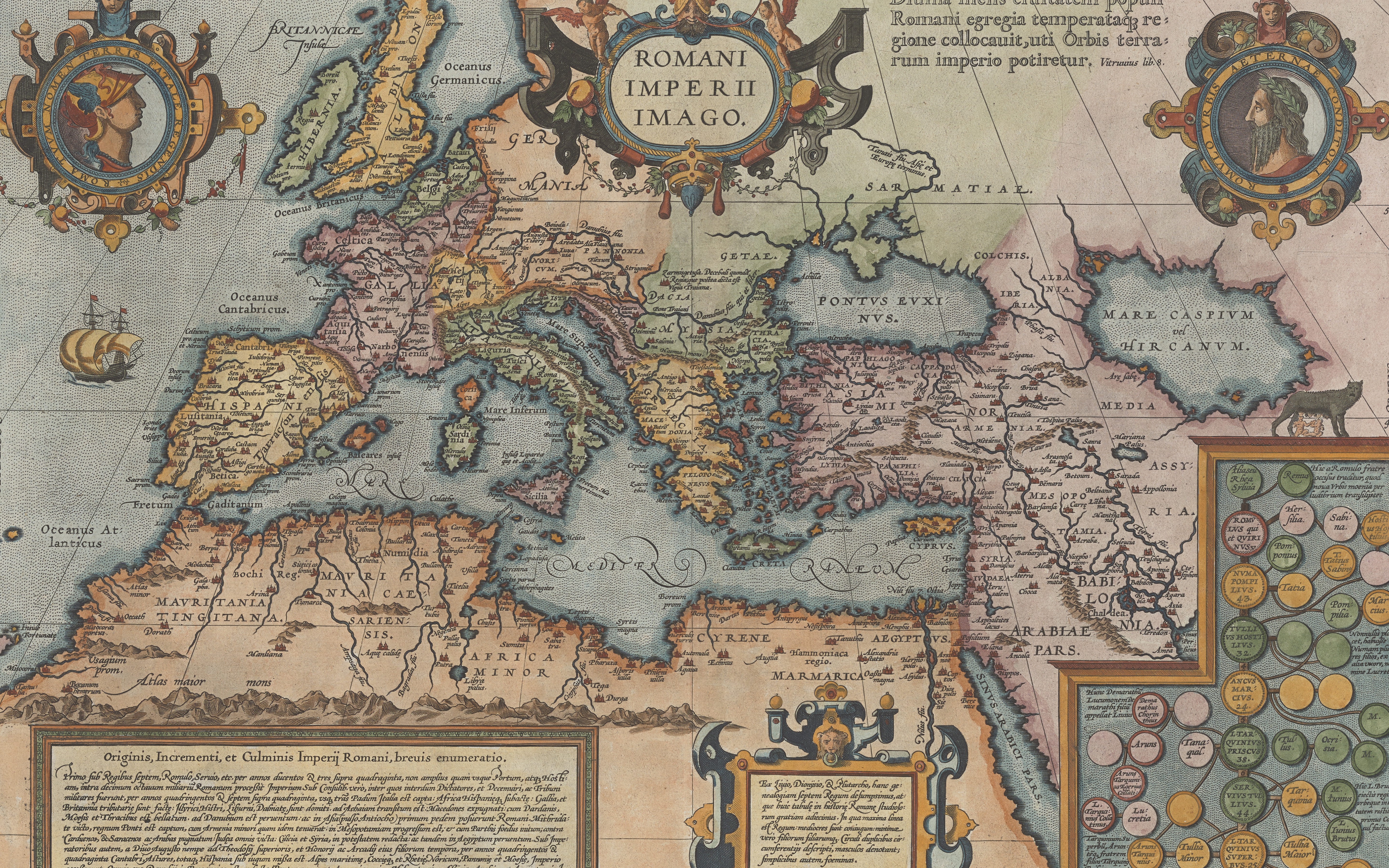 Wallpaper The Roman Empire, Roman Empire, old maps, old maps, Abraham Ortelius, Abraham Ortelli, 1592, Histroical map representing the Roman Empire for mobile and desktop, section разное, resolution 5760x3600