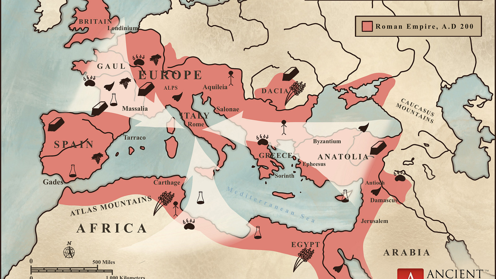 Trade in the Roman Empire Map (c. 200 CE) History Encyclopedia