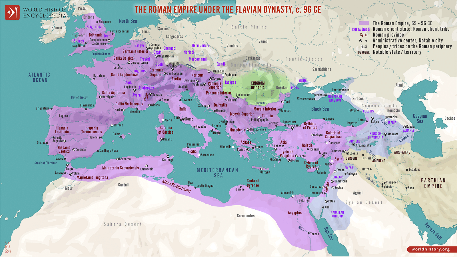 Map of the Roman Empire under the Flavian Dynasty History Encyclopedia
