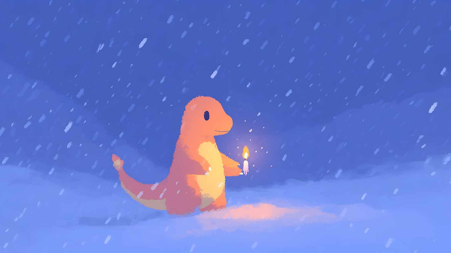 Pokemon Charmander Winter Candle Light Desktop Wallpaper