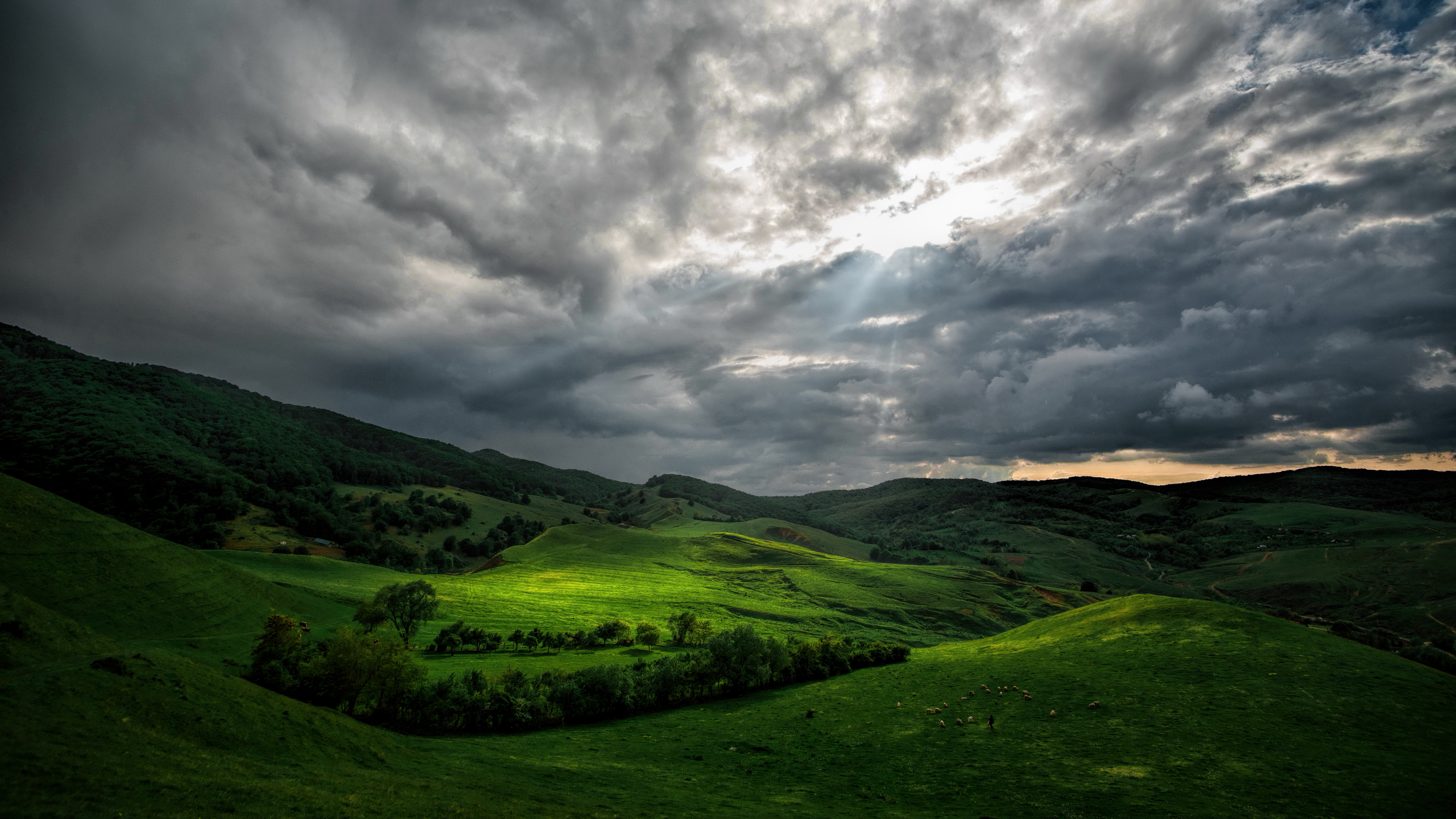 Wallpaper Nature Meadow Scenery Clouds 6016x3384