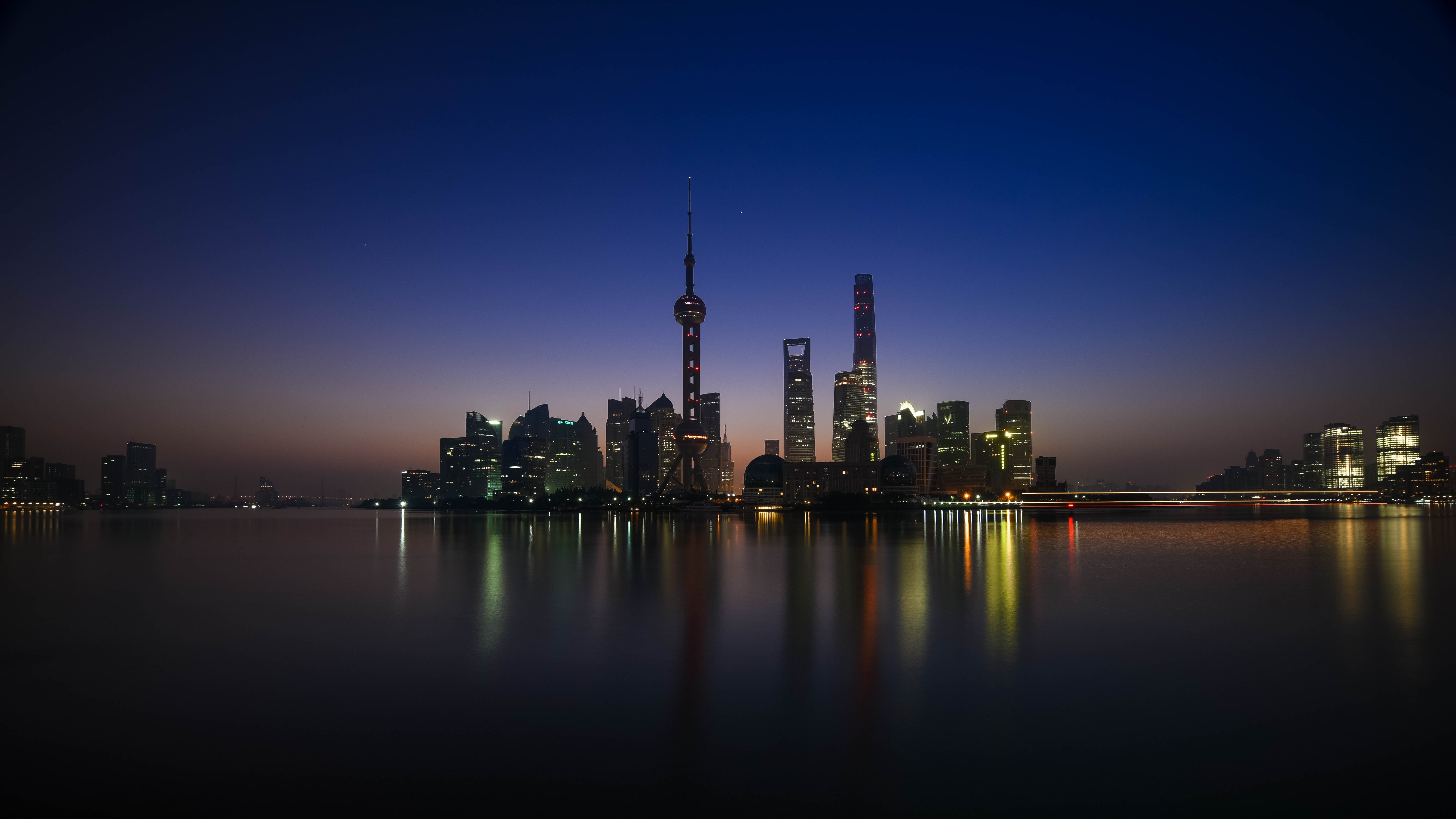 Download wallpaper 6016x3384 shanghai, huangpu, river, shore HD background