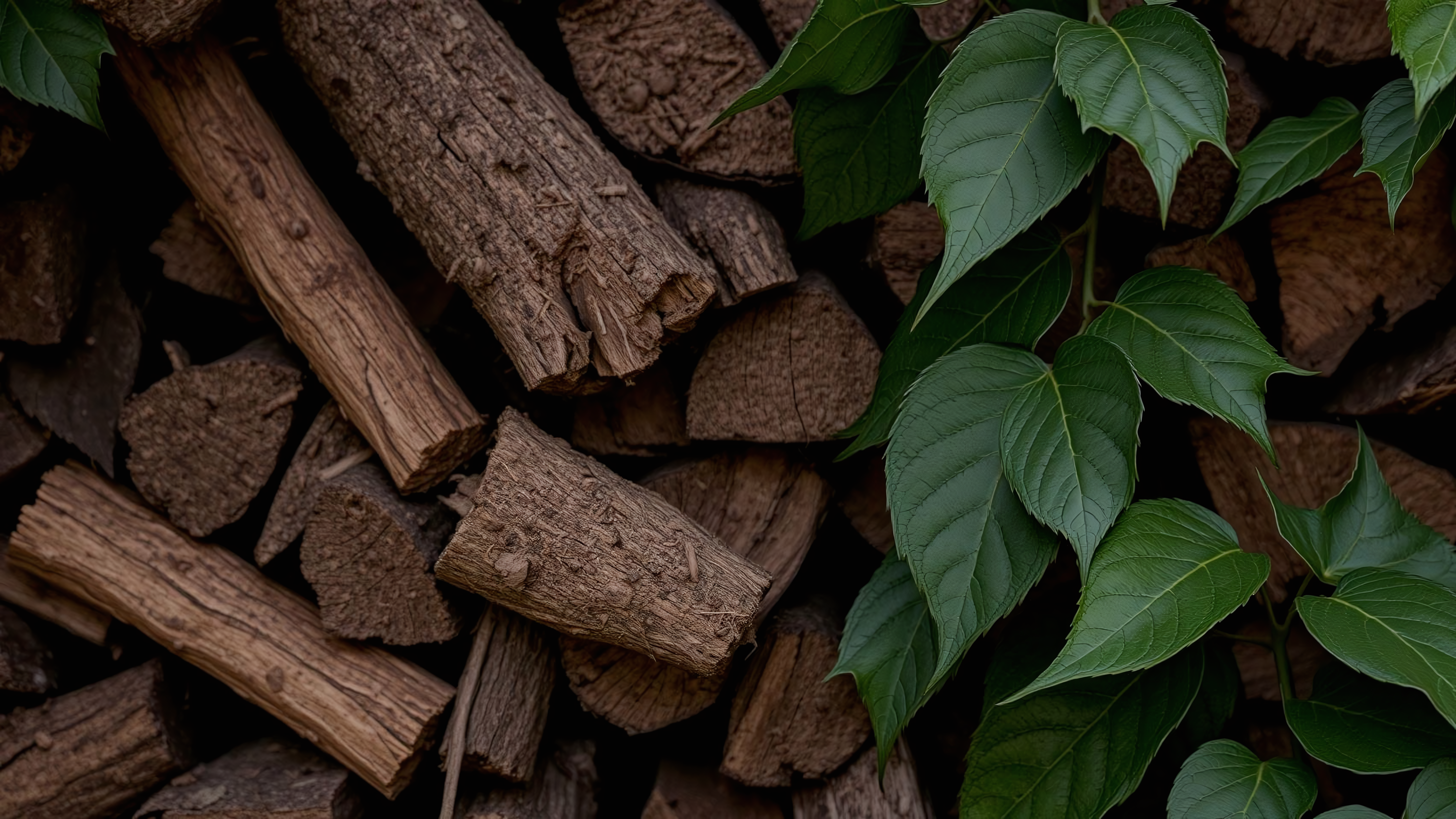 Leaves on a woodpile