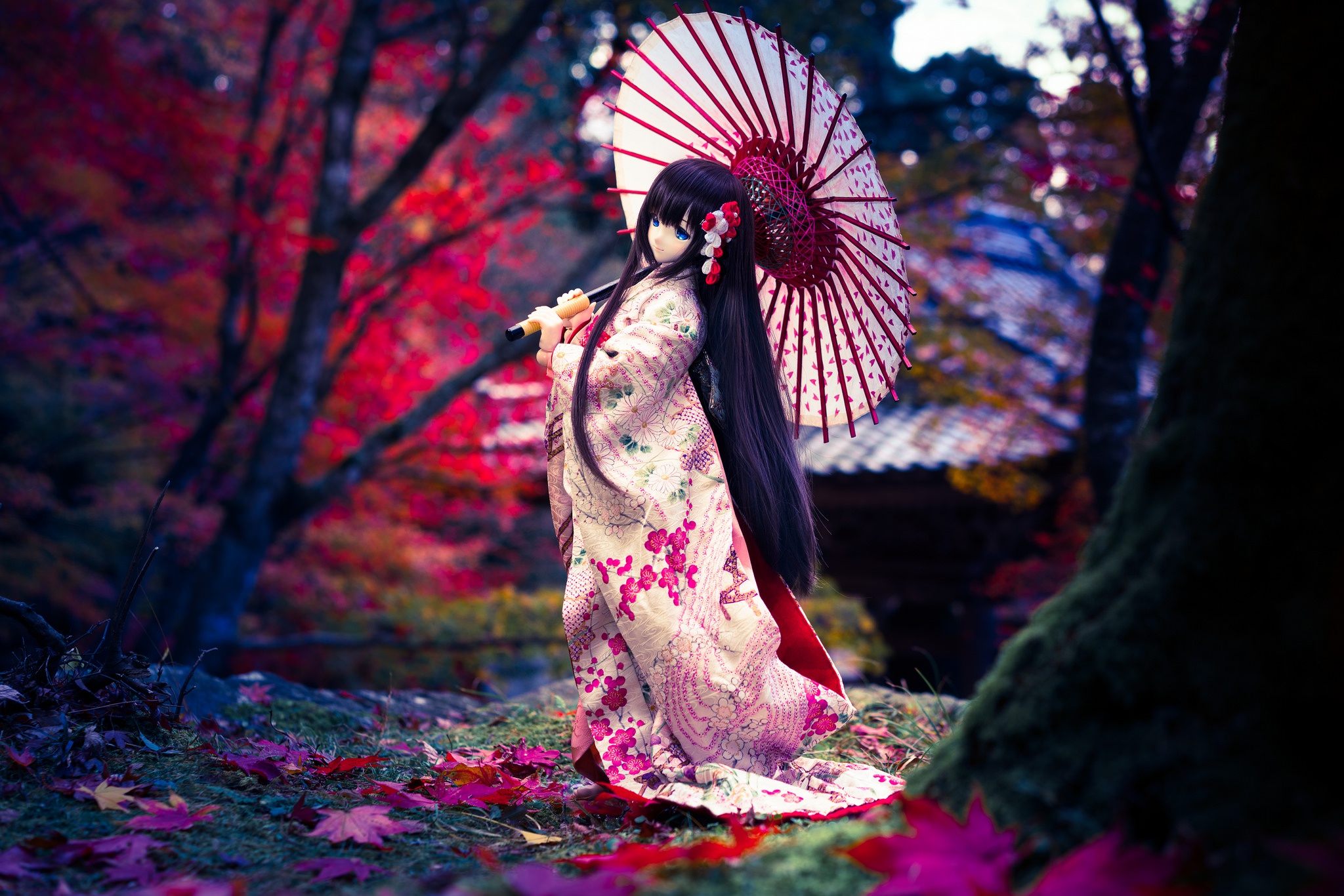 Wallpaper umbrella, hair, Japanese, doll, kimono for mobile and desktop, section разное, resolution 2048x1366